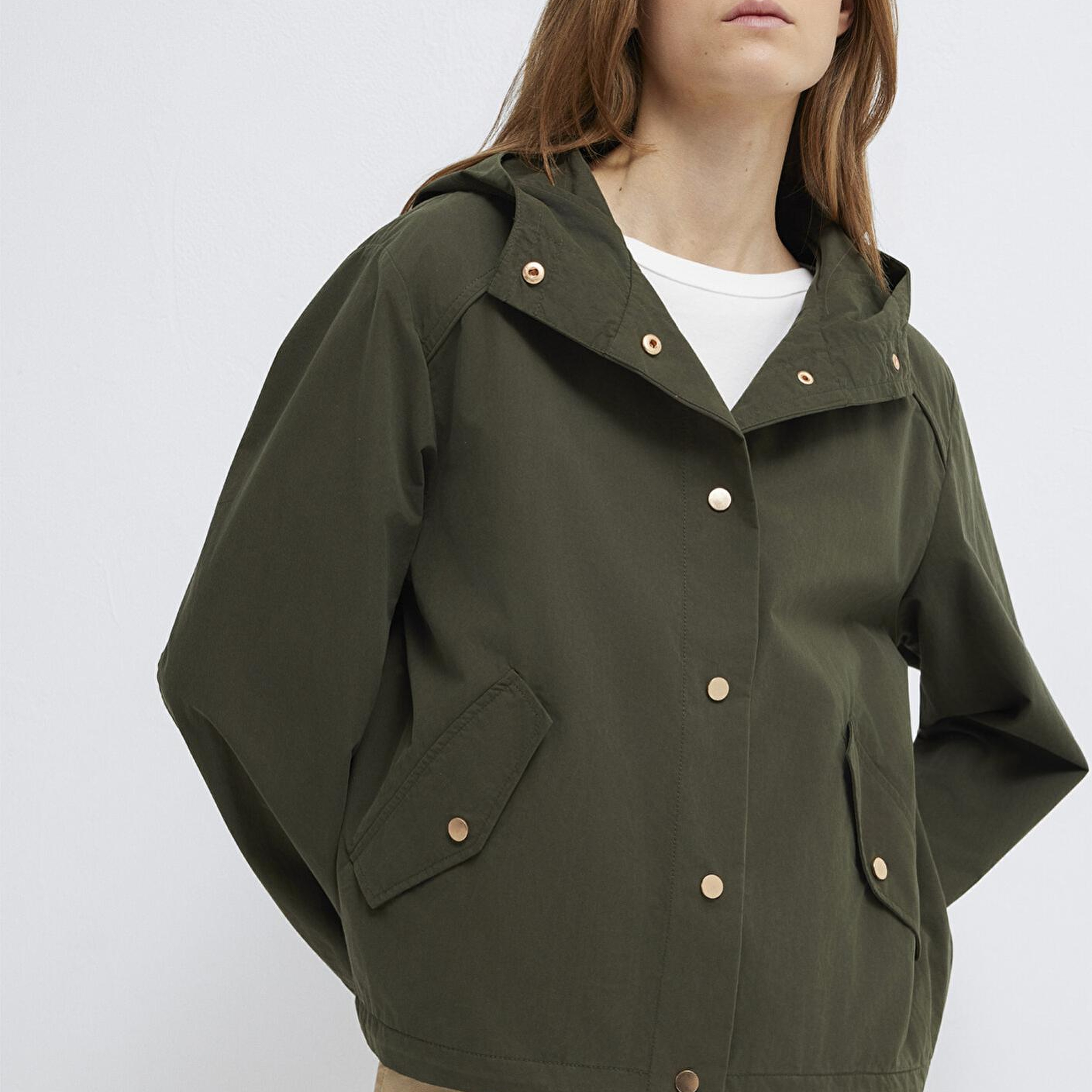 Mavi Kapüşonlu Haki Ceket Oversize / Geniş Kesim 1110812-80714