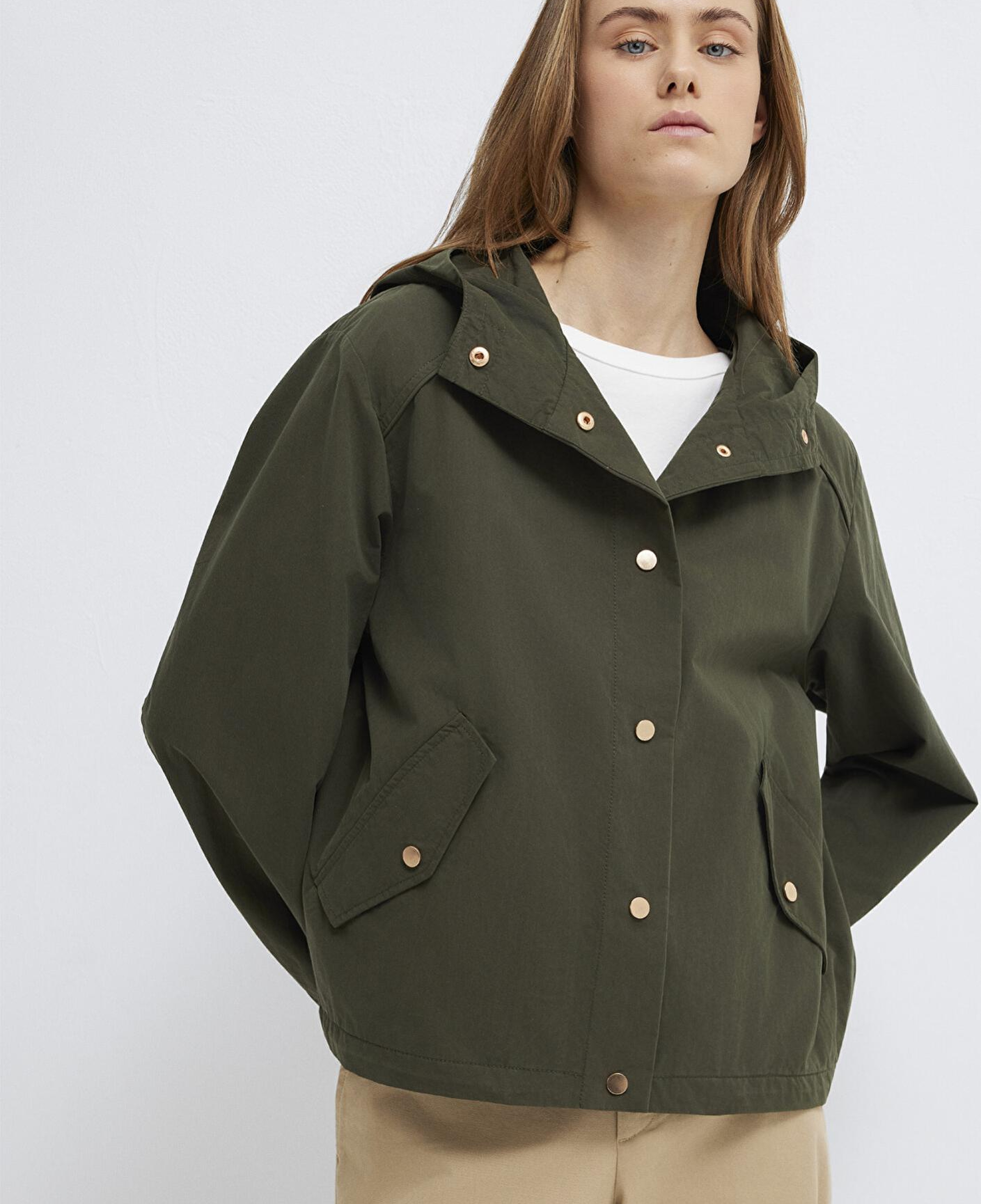 Mavi Kapüşonlu Haki Ceket Oversize / Geniş Kesim 1110812-80714