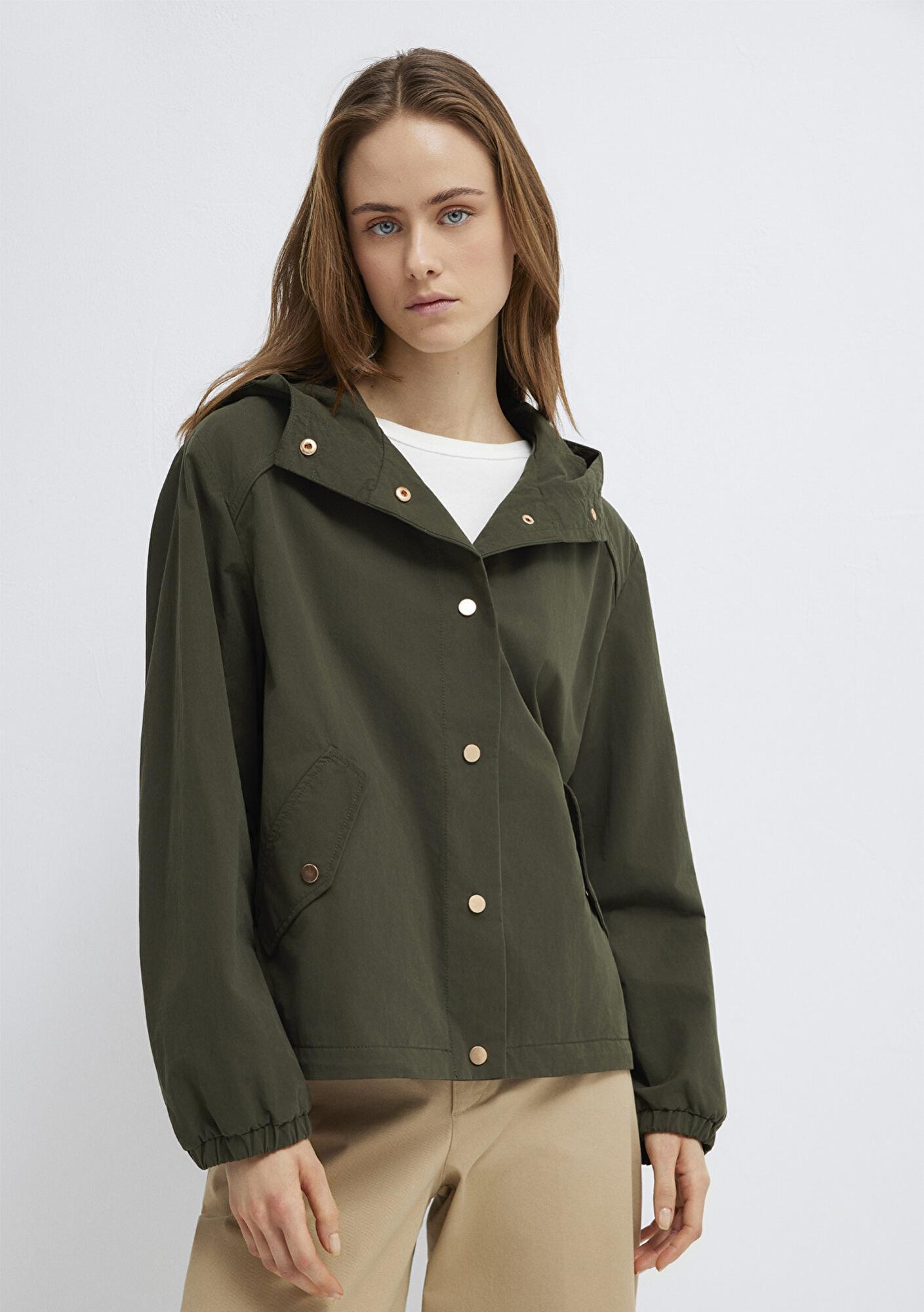 Mavi Kapüşonlu Haki Ceket Oversize / Geniş Kesim 1110812-80714