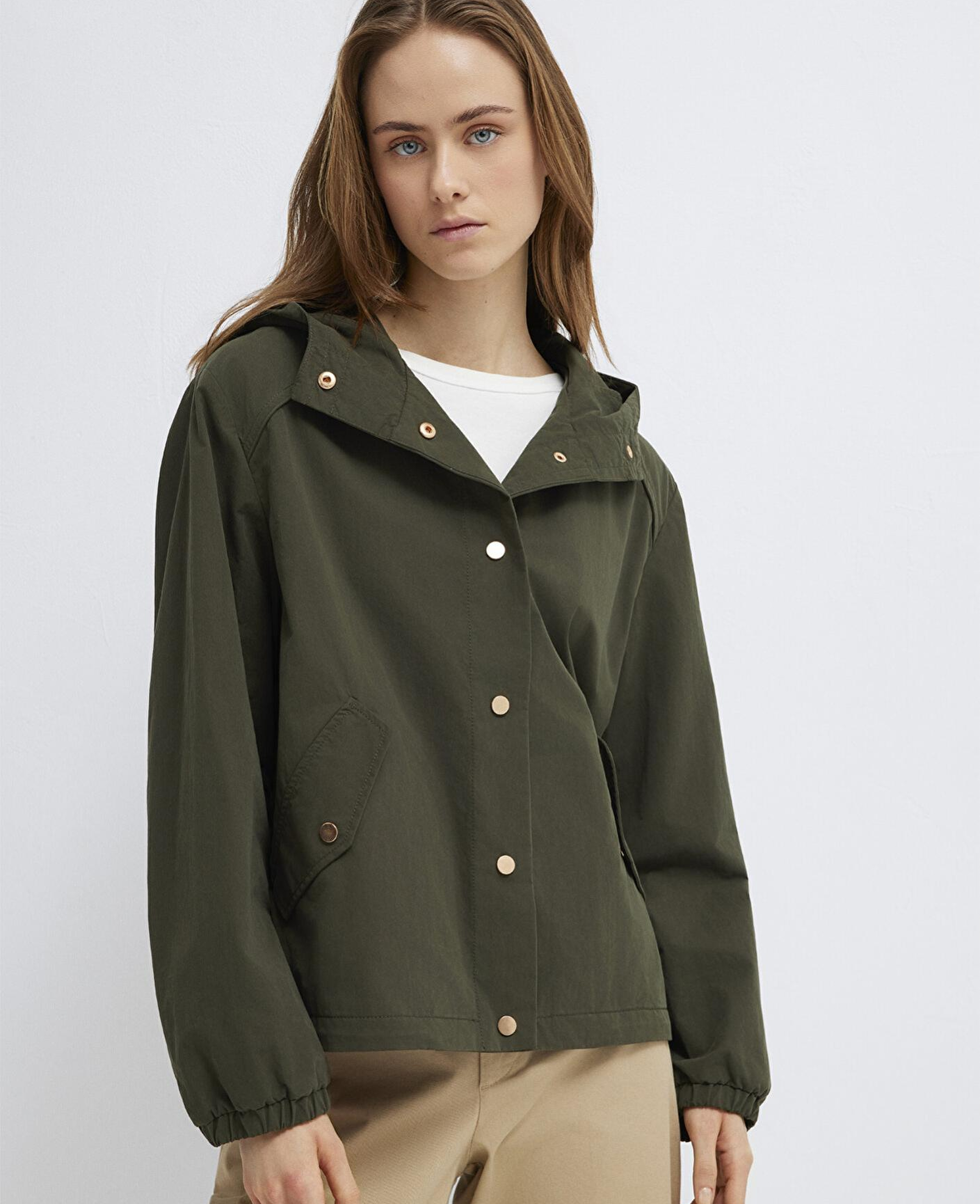 Mavi Kapüşonlu Haki Ceket Oversize / Geniş Kesim 1110812-80714