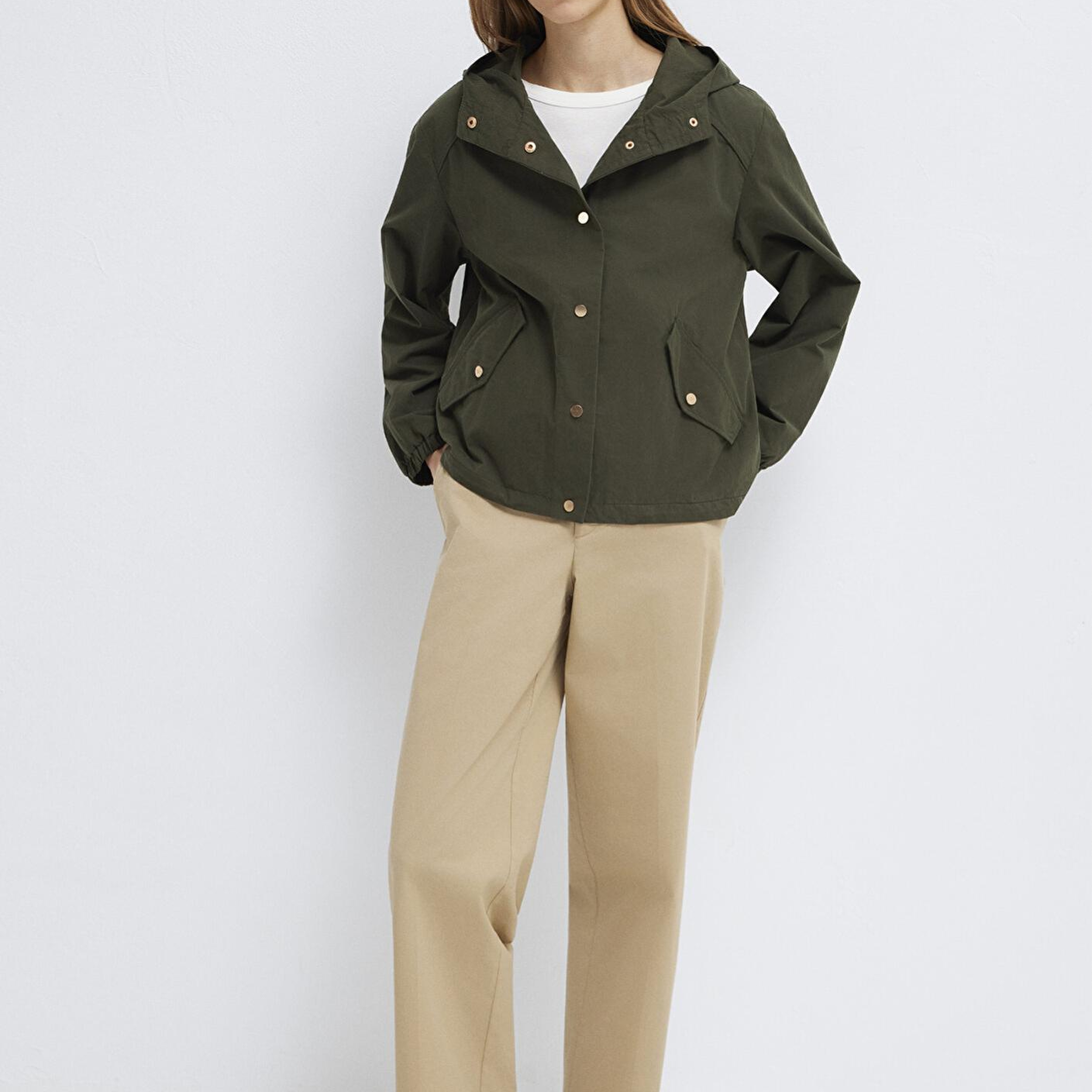 Mavi Kapüşonlu Haki Ceket Oversize / Geniş Kesim 1110812-80714