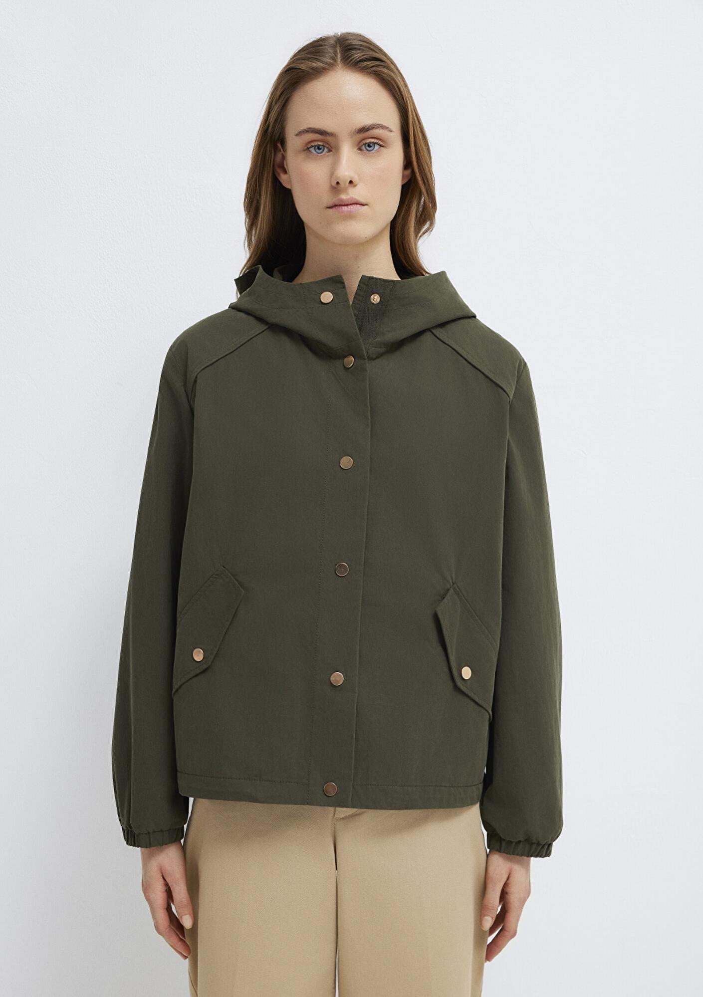 Mavi Kapüşonlu Haki Ceket Oversize / Geniş Kesim 1110812-80714