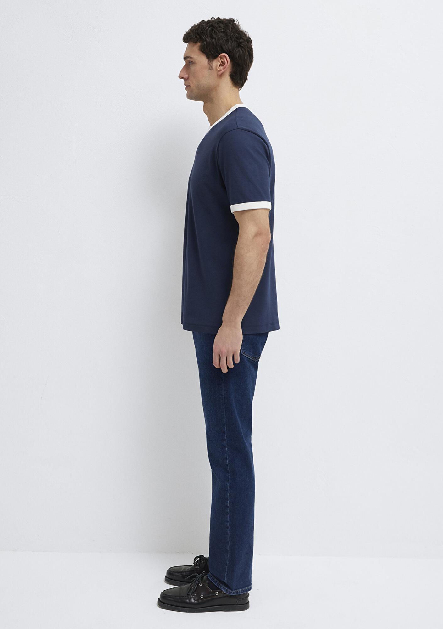 Mavi Biye Detaylı Lacivert Tişört Loose Fit / Bol Rahat Kesim 0613223-70490