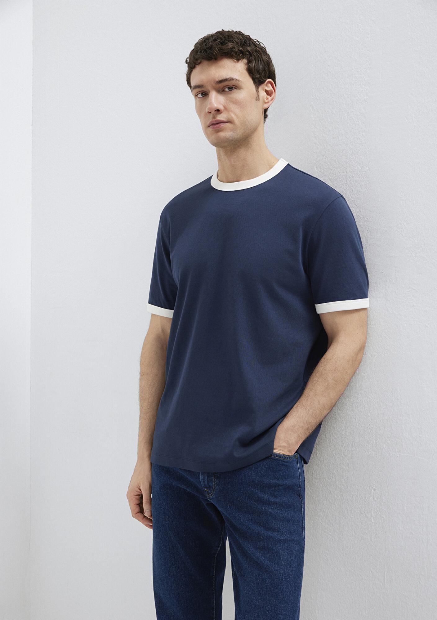 Mavi Biye Detaylı Lacivert Tişört Loose Fit / Bol Rahat Kesim 0613223-70490