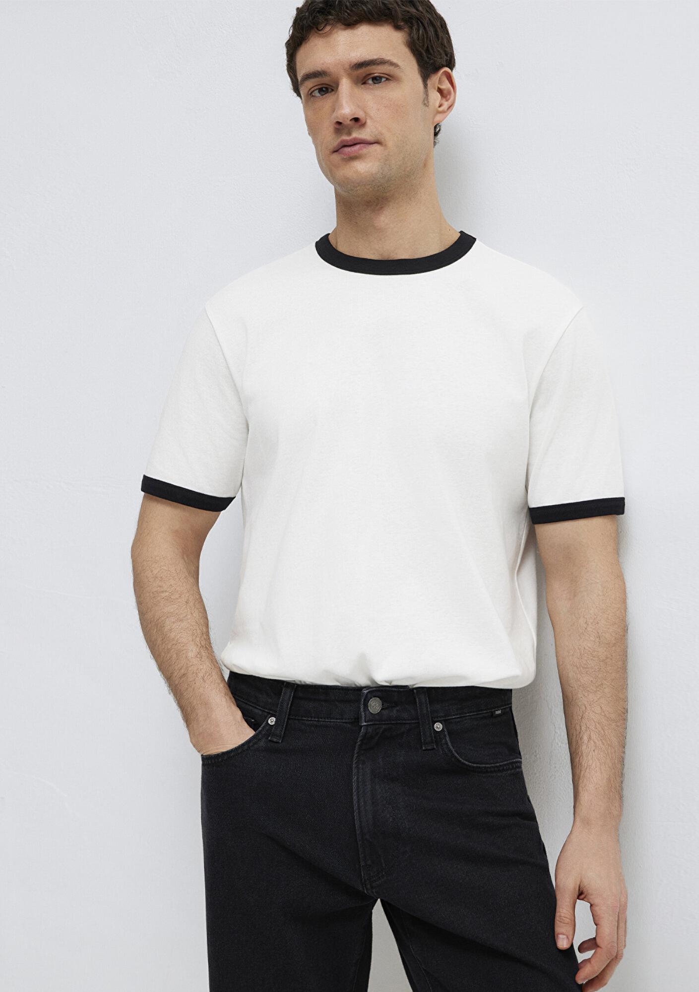 Mavi Biye Detaylı Ekru Tişört Loose Fit / Bol Rahat Kesim 0613223-70057