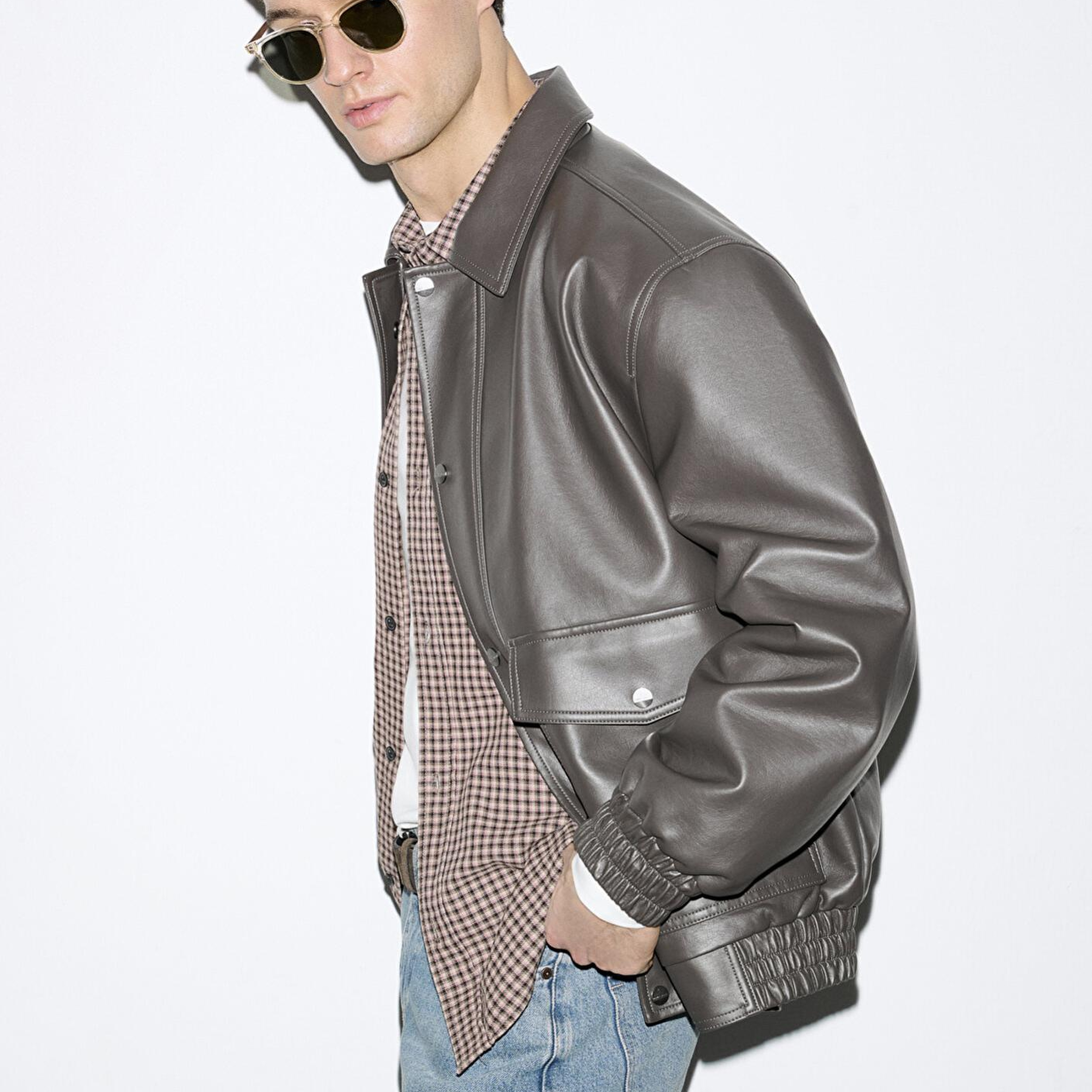 Mavi Kahverengi Suni Deri Ceket Loose Fit / Bol Rahat Kesim 0110796-70219