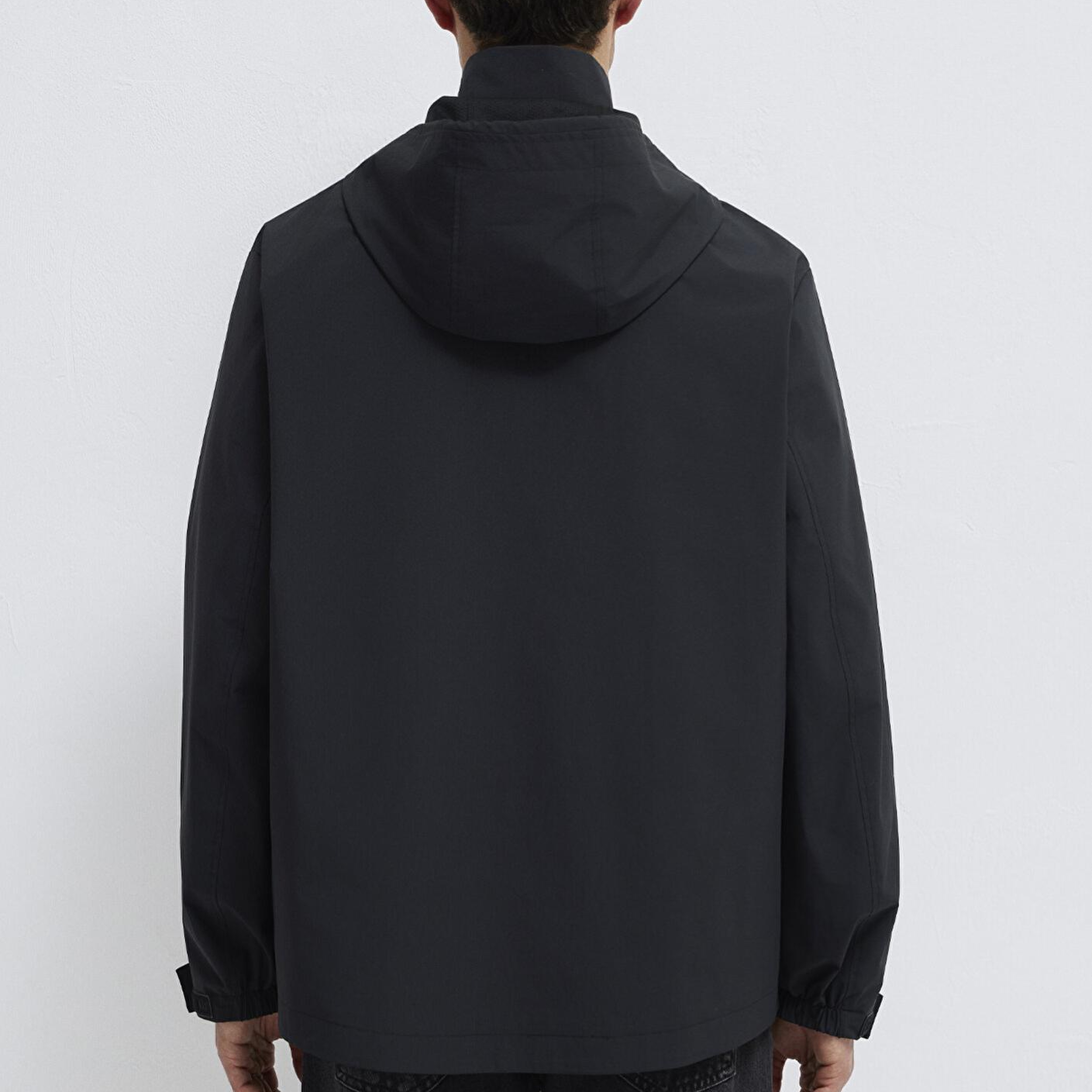 Mavi Kapüşonlu Siyah Ceket Loose Fit / Bol Rahat Kesim 0110757-71379