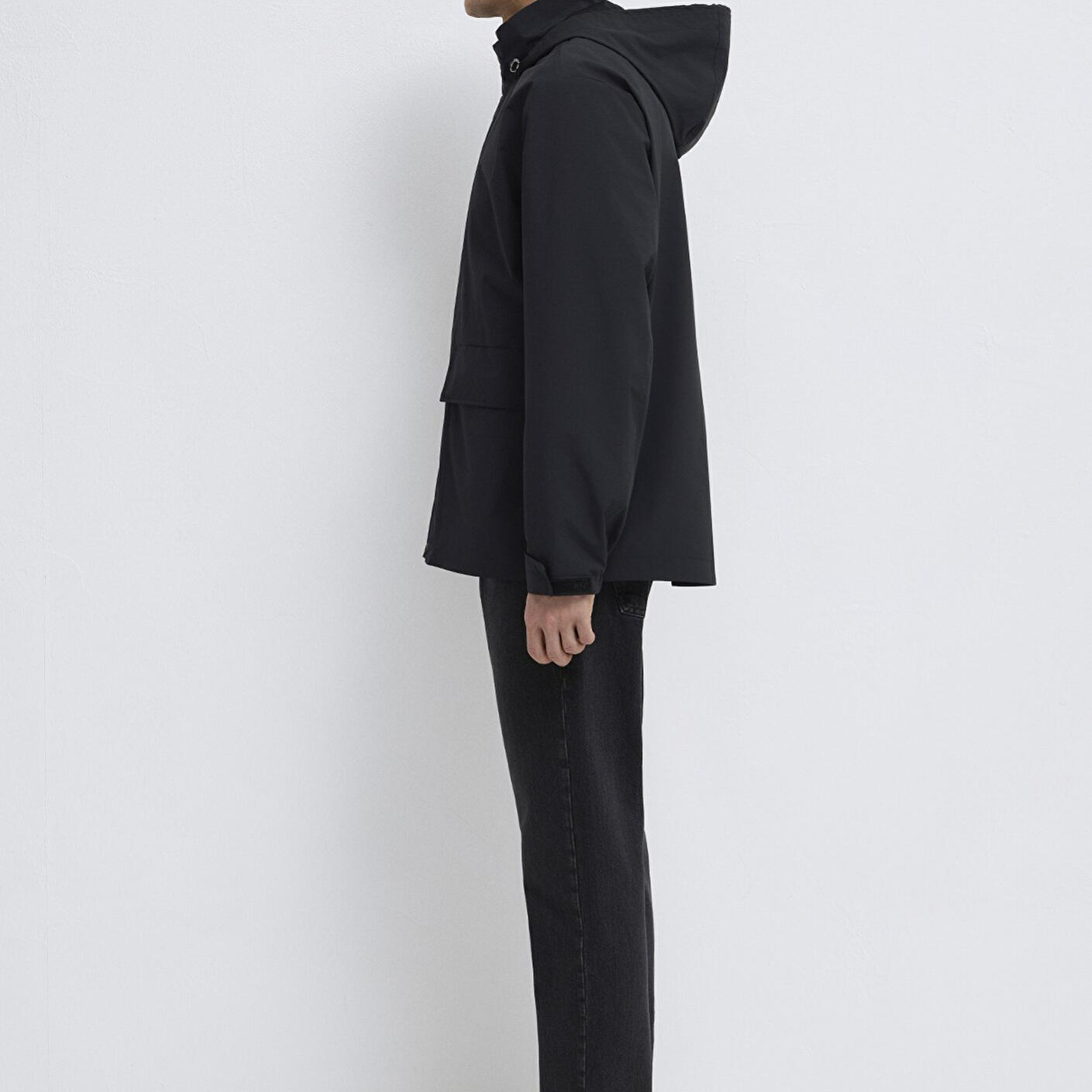 Mavi Kapüşonlu Siyah Ceket Loose Fit / Bol Rahat Kesim 0110757-71379