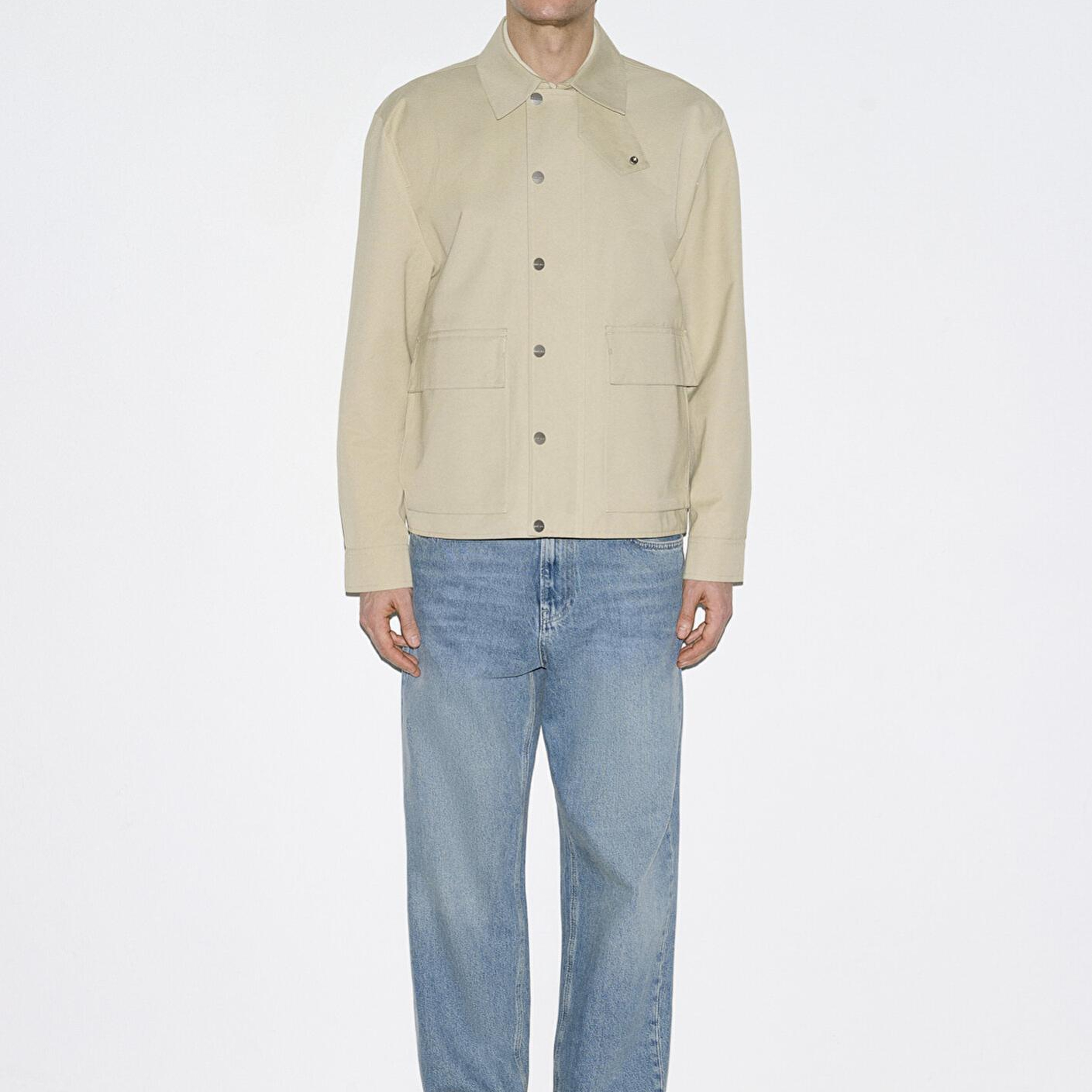 Mavi Cep Detaylı Bej Ceket Loose Fit / Bol Rahat Kesim 0110777-70186