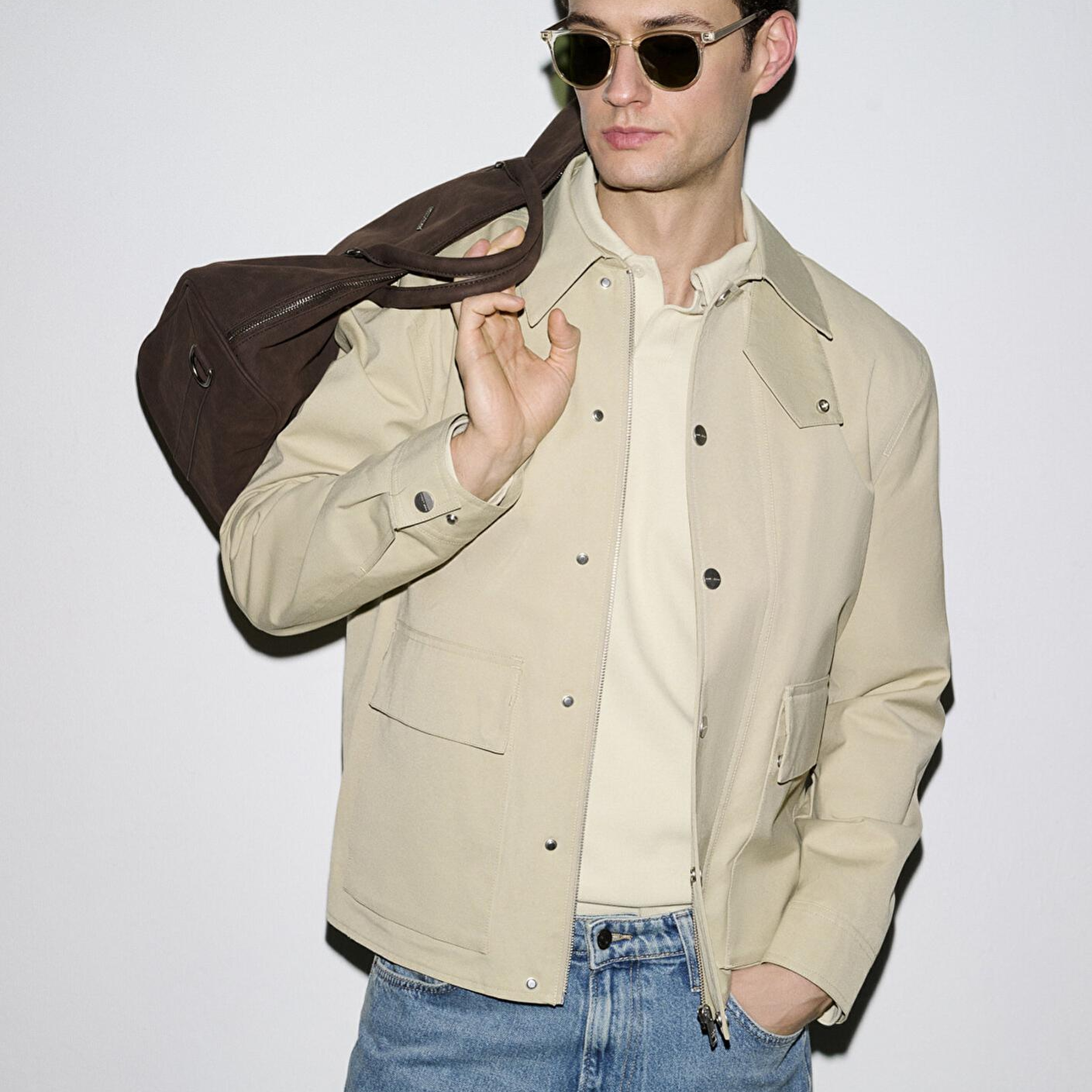 Mavi Cep Detaylı Bej Ceket Loose Fit / Bol Rahat Kesim 0110777-70186