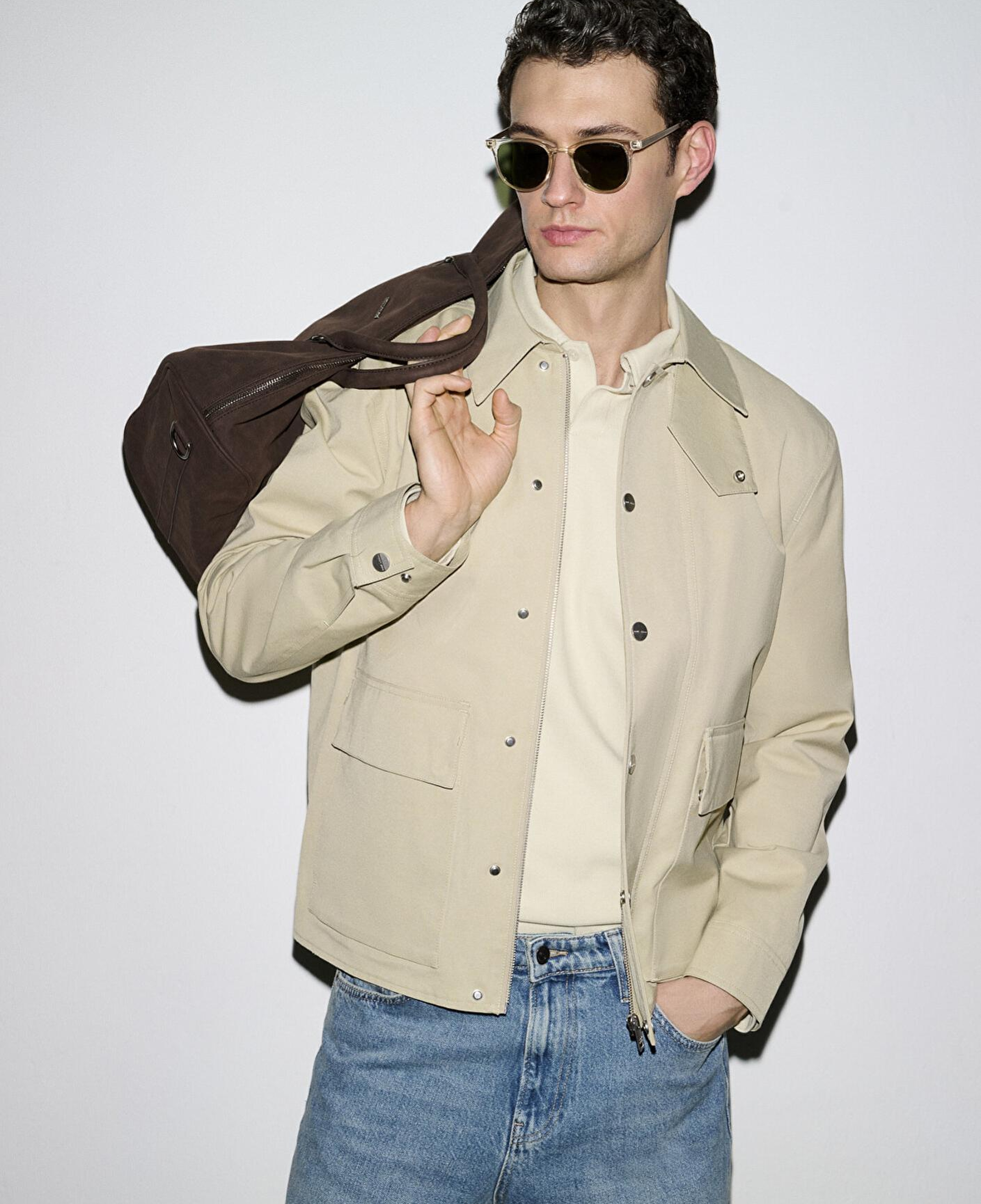 Mavi Cep Detaylı Bej Ceket Loose Fit / Bol Rahat Kesim 0110777-70186