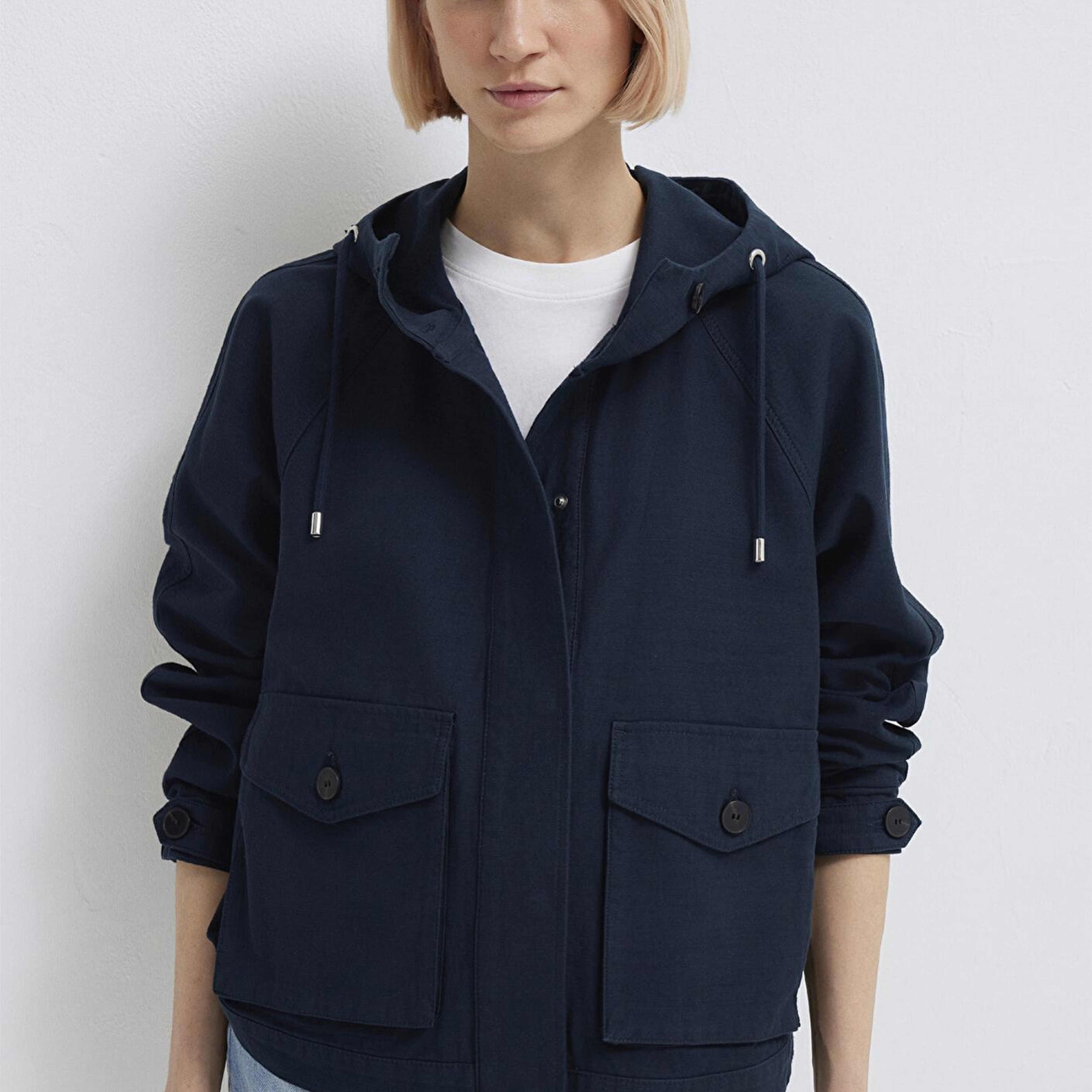 Mavi Kapüşonlu Lacivert Kısa Ceket Oversize / Geniş Kesim 1110625-82906