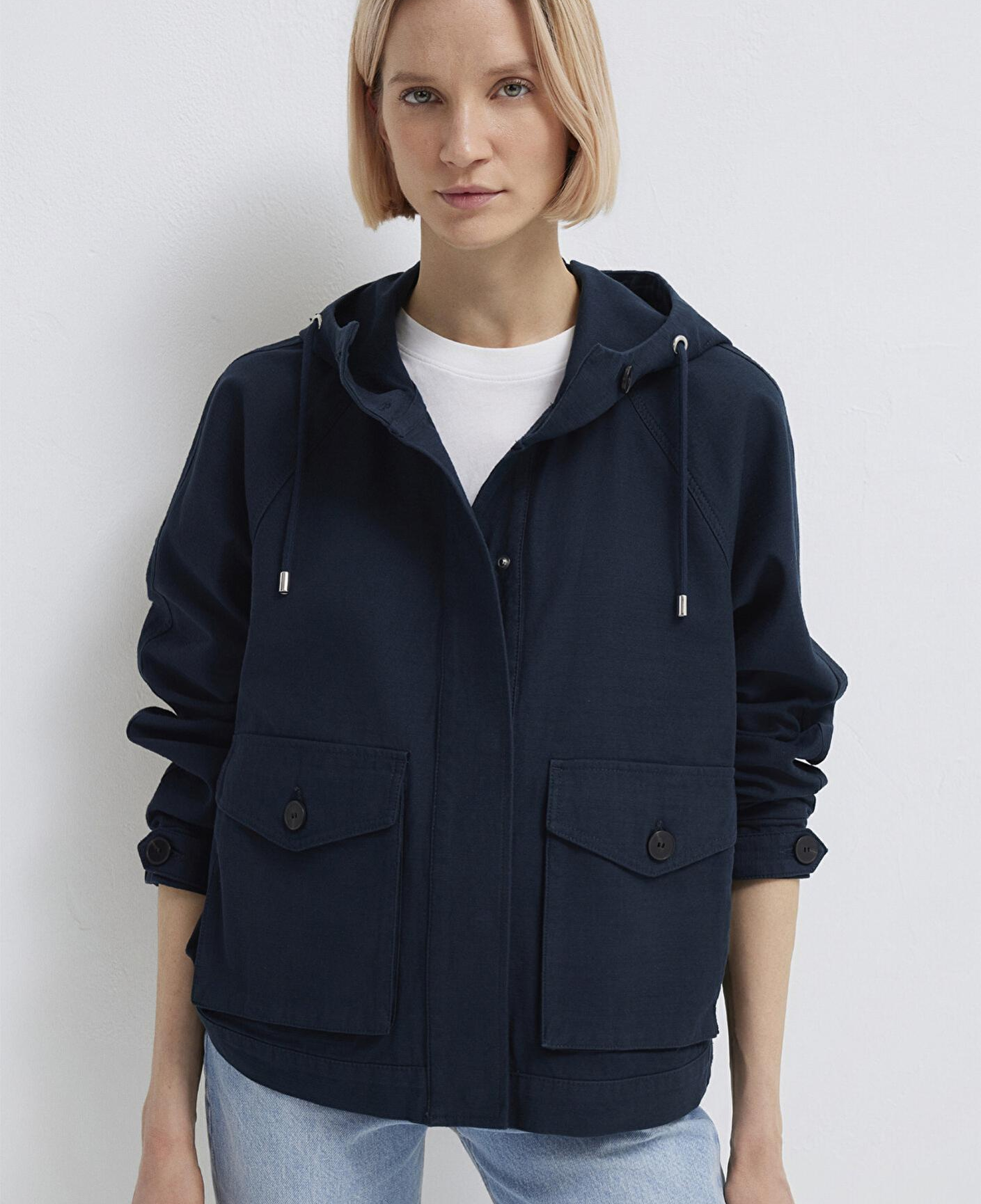 Mavi Kapüşonlu Lacivert Kısa Ceket Oversize / Geniş Kesim 1110625-82906