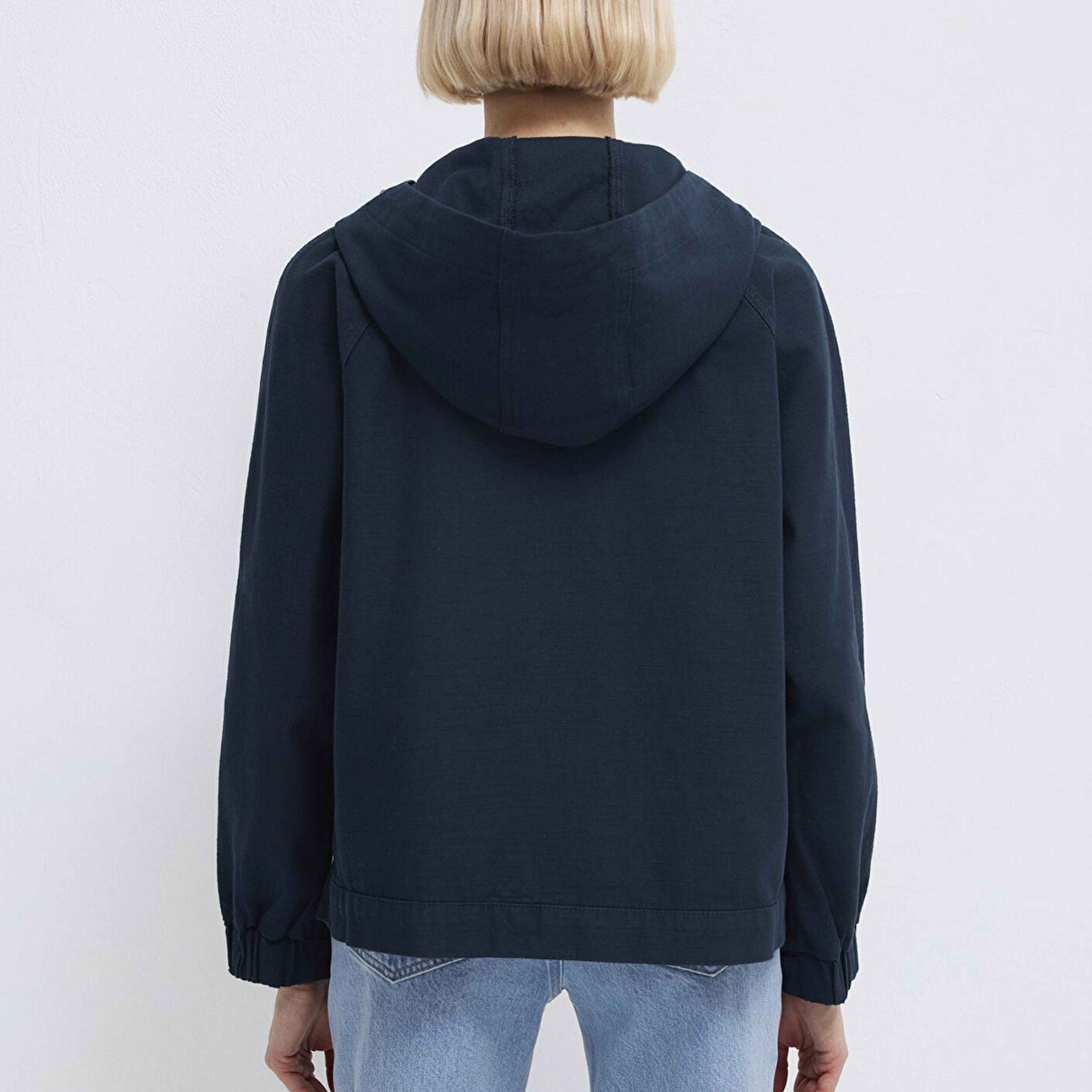 Mavi Kapüşonlu Lacivert Kısa Ceket Oversize / Geniş Kesim 1110625-82906