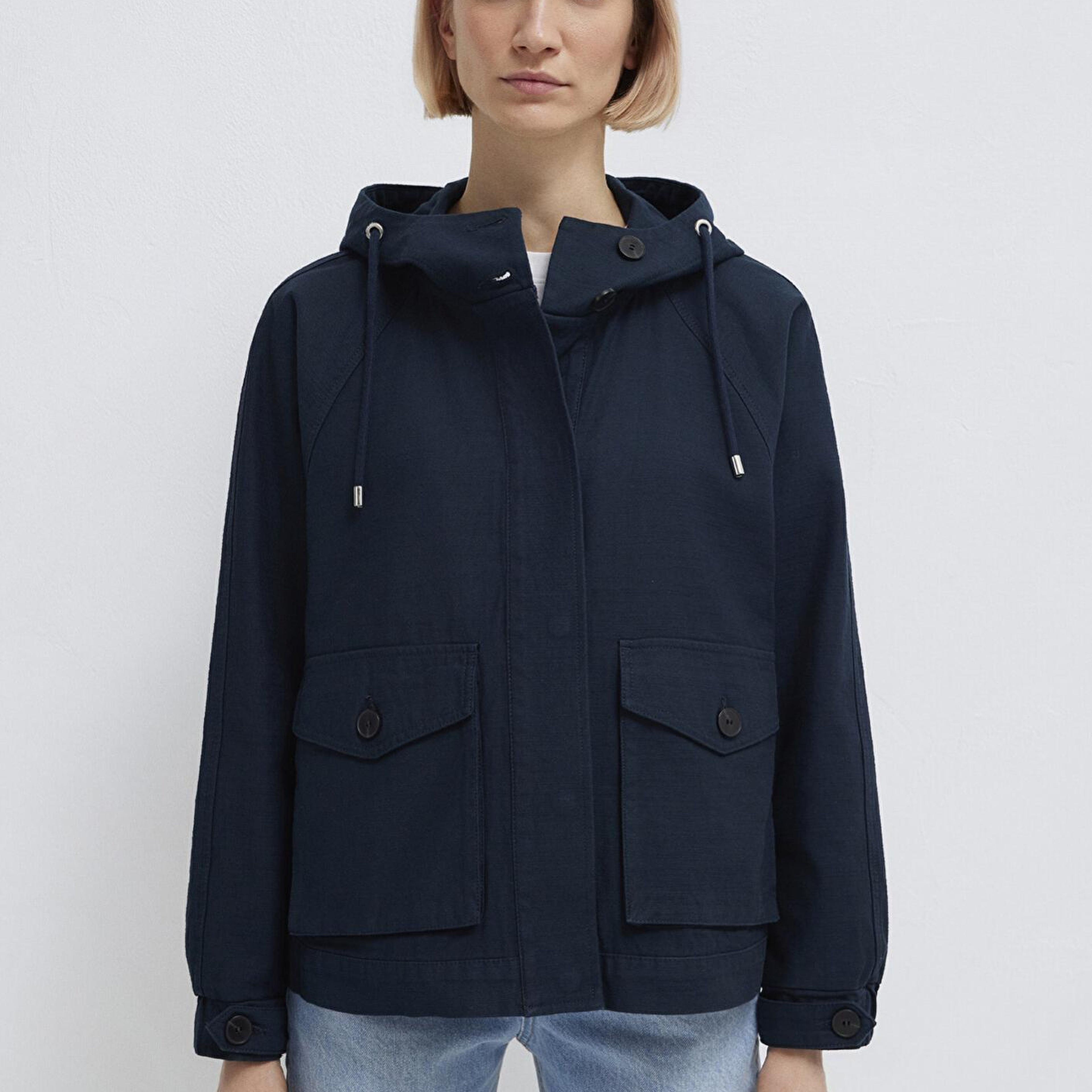 Mavi Kapüşonlu Lacivert Kısa Ceket Oversize / Geniş Kesim 1110625-82906