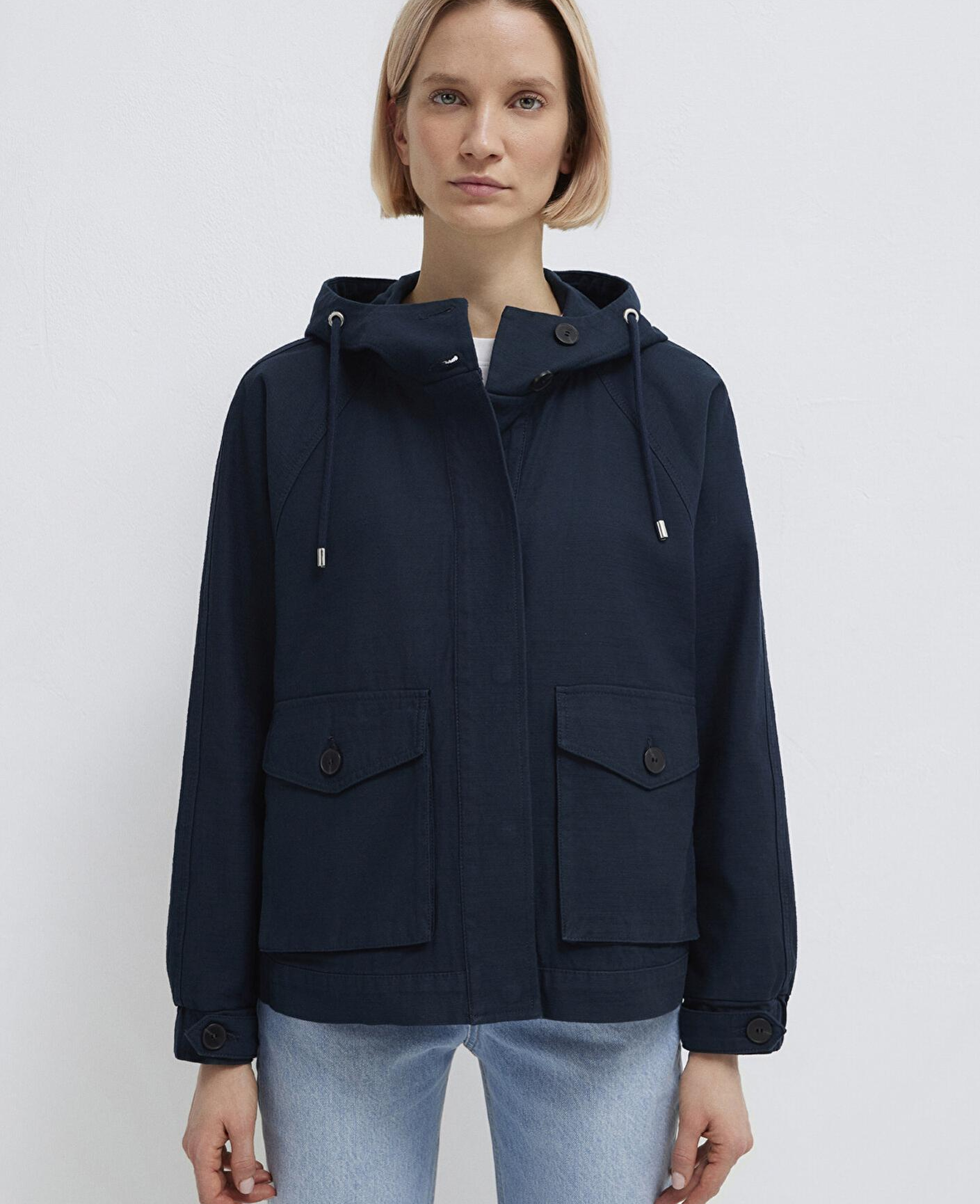 Mavi Kapüşonlu Lacivert Kısa Ceket Oversize / Geniş Kesim 1110625-82906