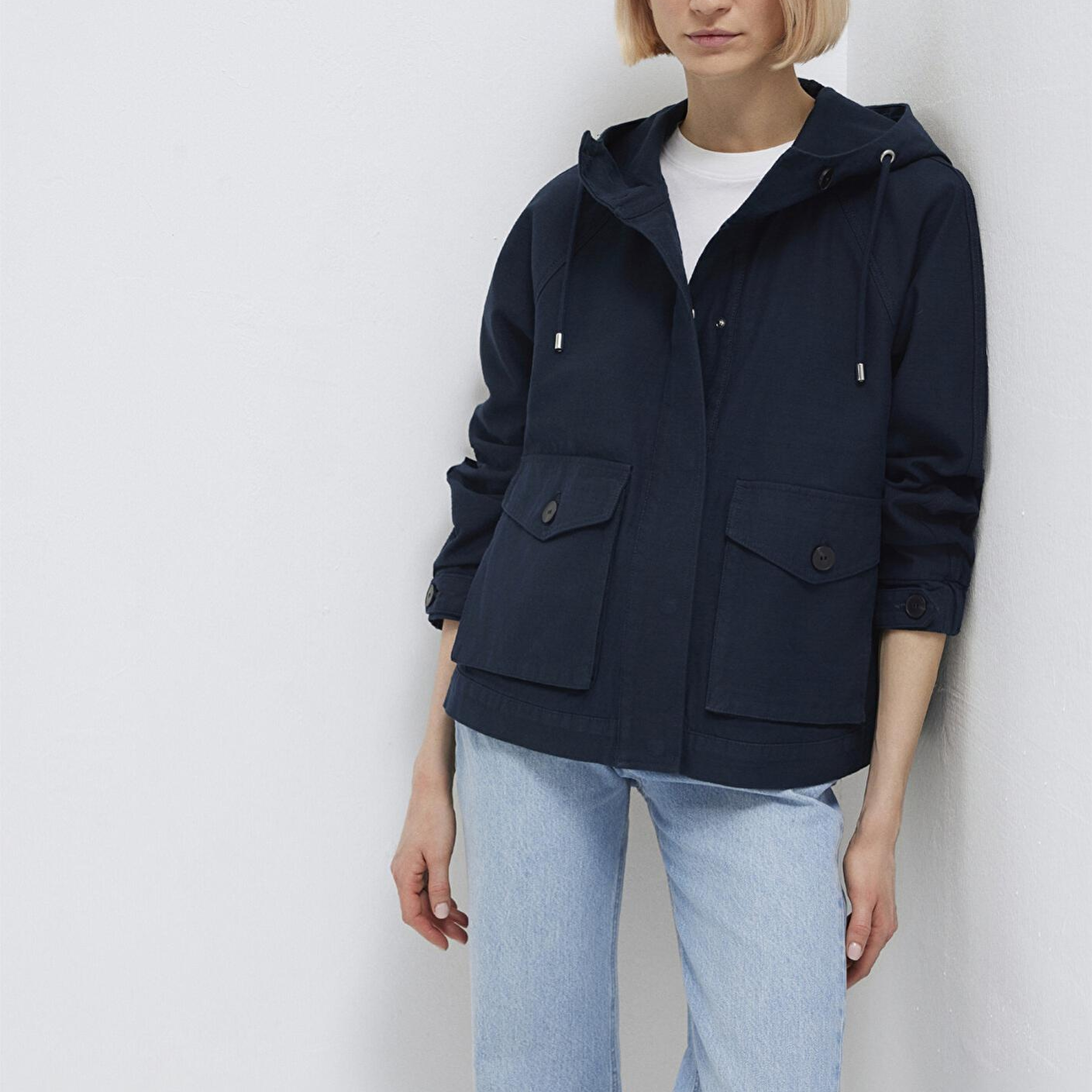 Mavi Kapüşonlu Lacivert Kısa Ceket Oversize / Geniş Kesim 1110625-82906