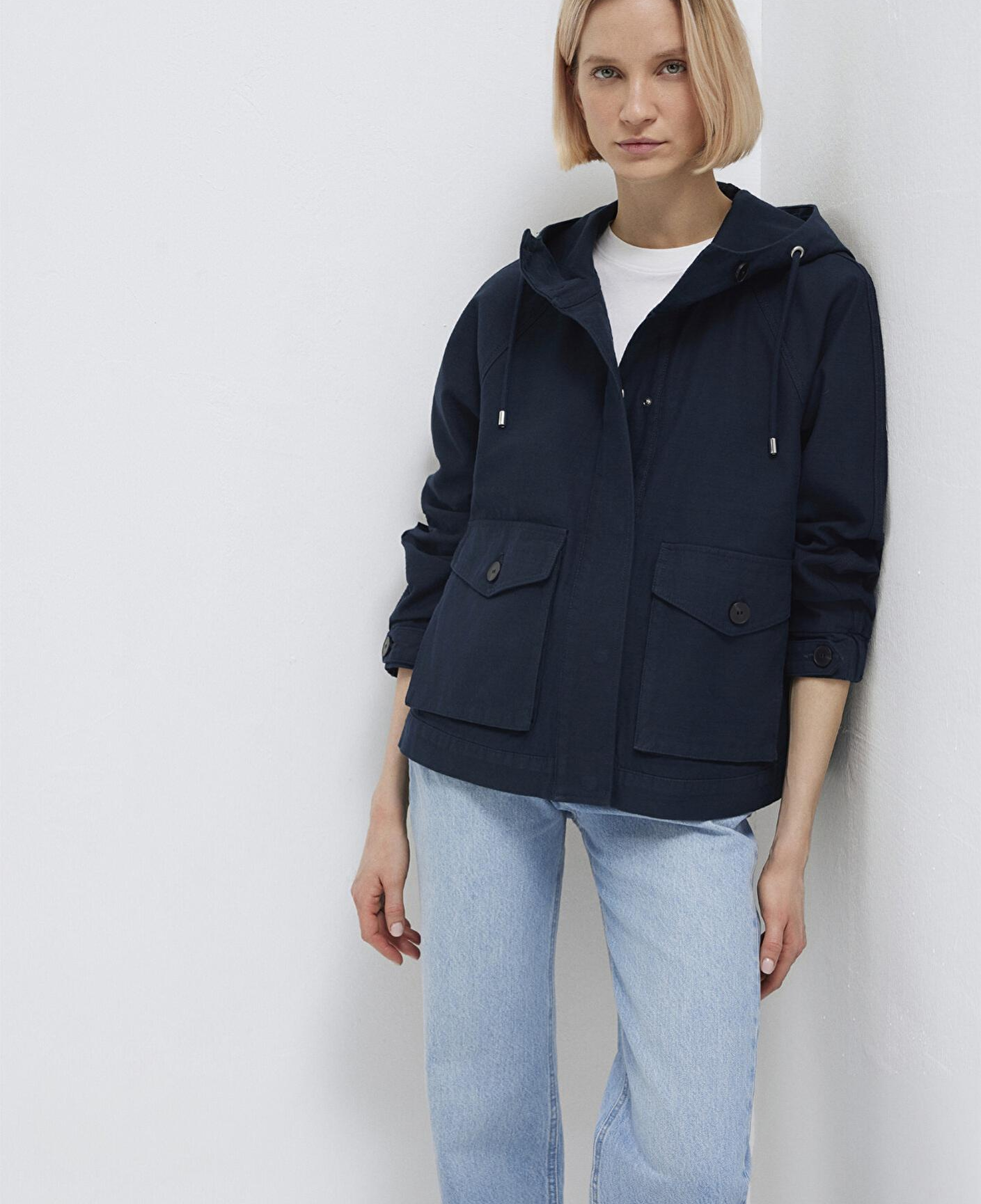 Mavi Kapüşonlu Lacivert Kısa Ceket Oversize / Geniş Kesim 1110625-82906