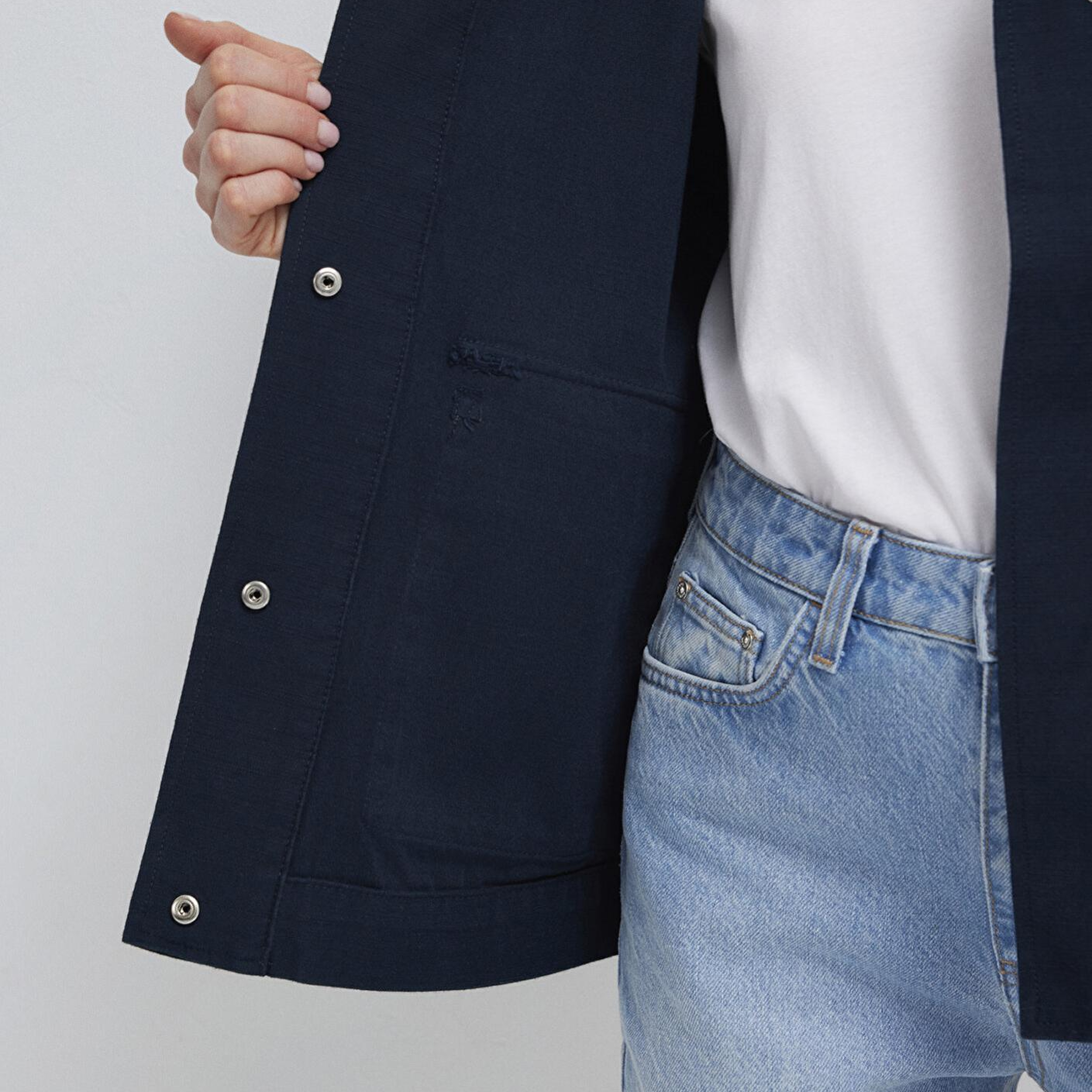 Mavi Kapüşonlu Lacivert Kısa Ceket Oversize / Geniş Kesim 1110625-82906