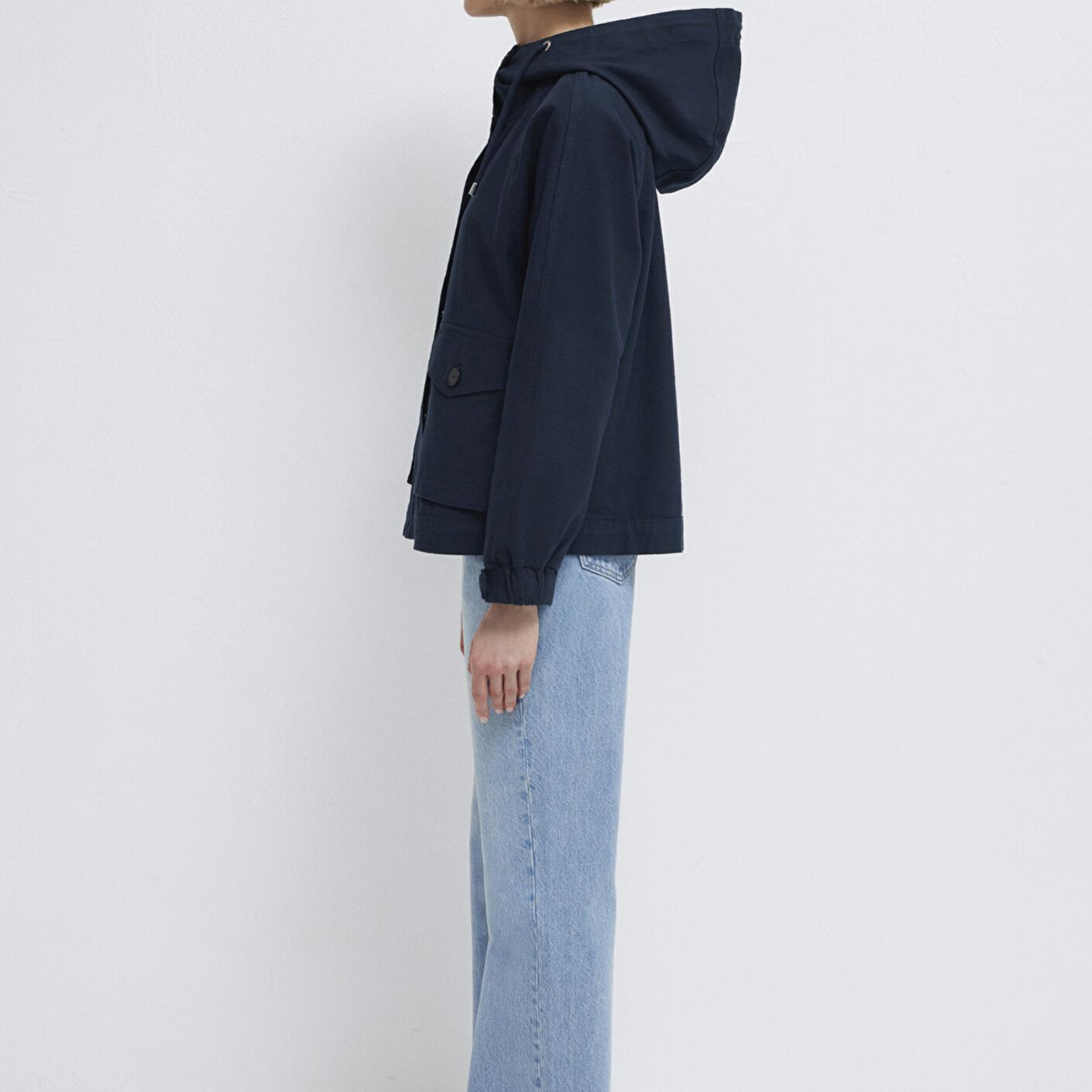 Mavi Kapüşonlu Lacivert Kısa Ceket Oversize / Geniş Kesim 1110625-82906