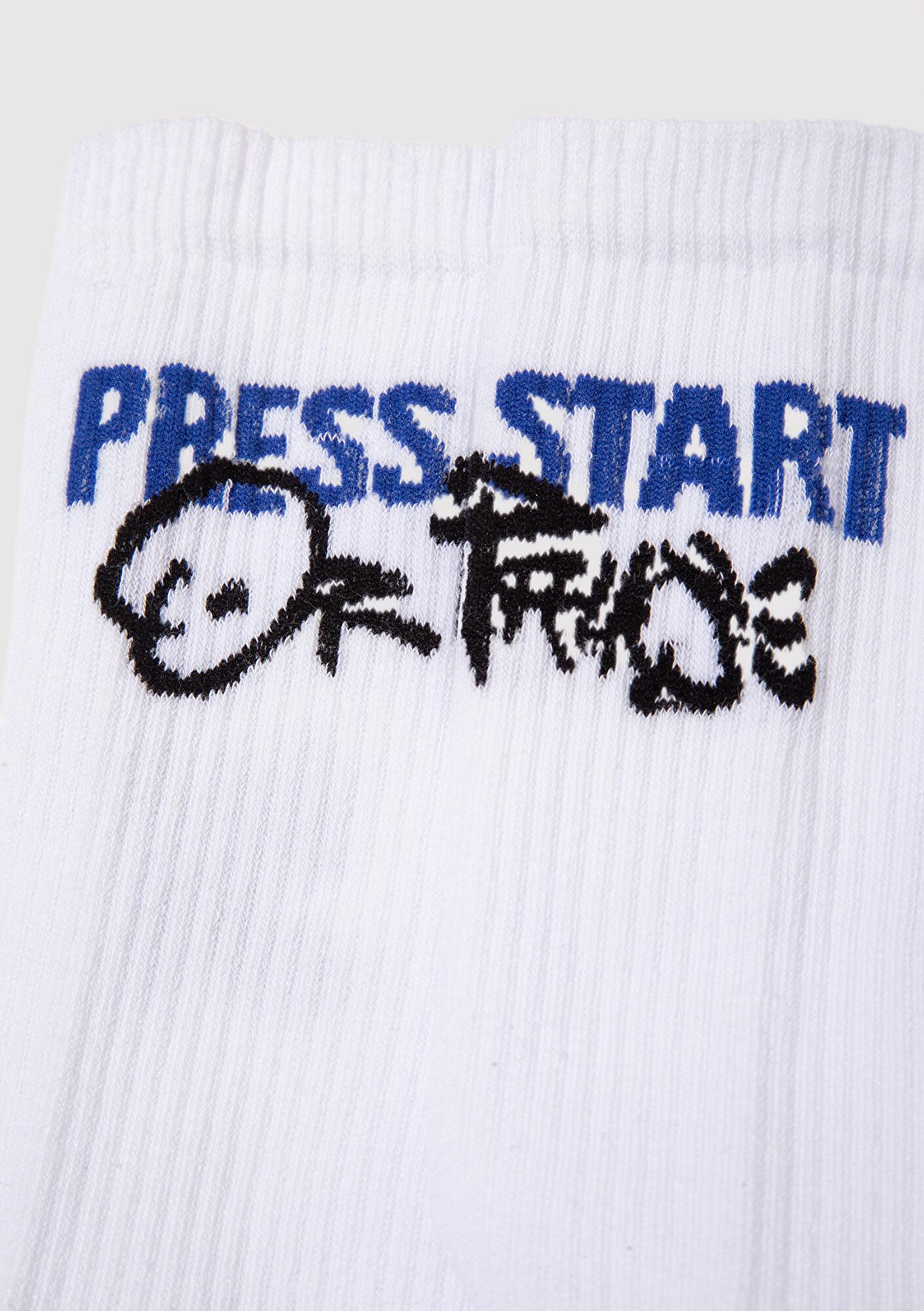 Mavi Press Start Baskılı Beyaz Soket Çorap 0912198-620