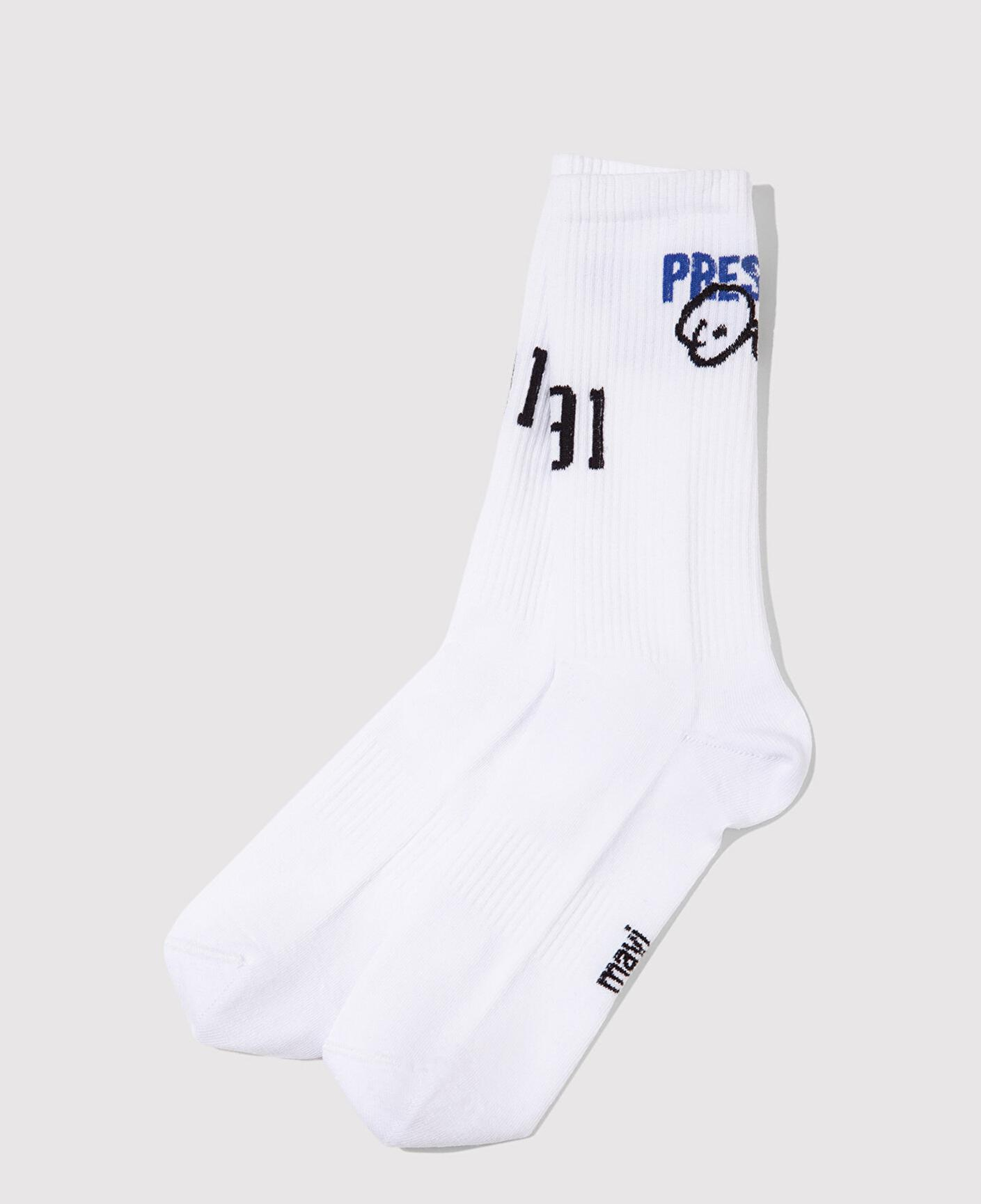 Mavi Press Start Baskılı Beyaz Soket Çorap 0912198-620