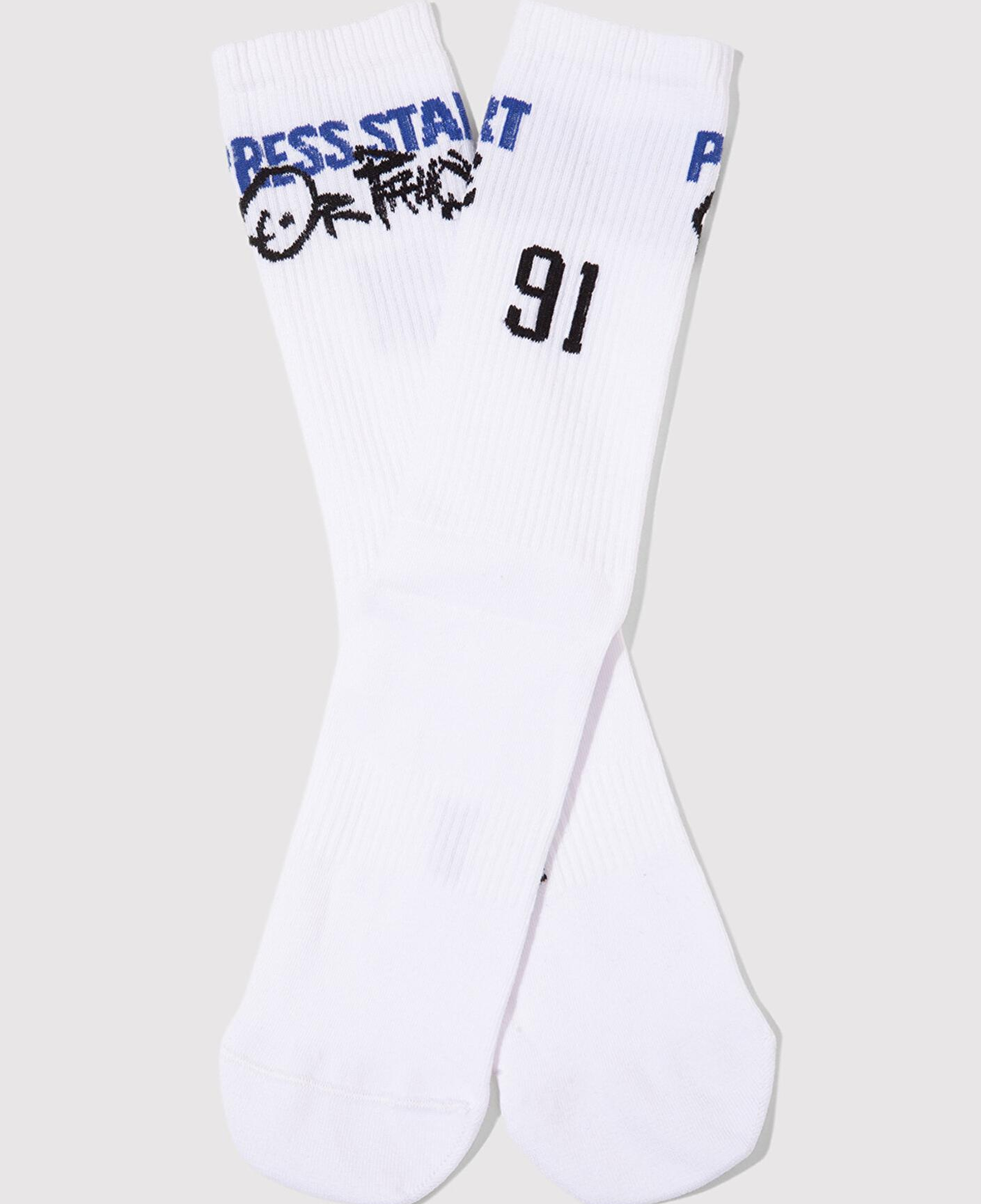 Mavi Press Start Baskılı Beyaz Soket Çorap 0912198-620