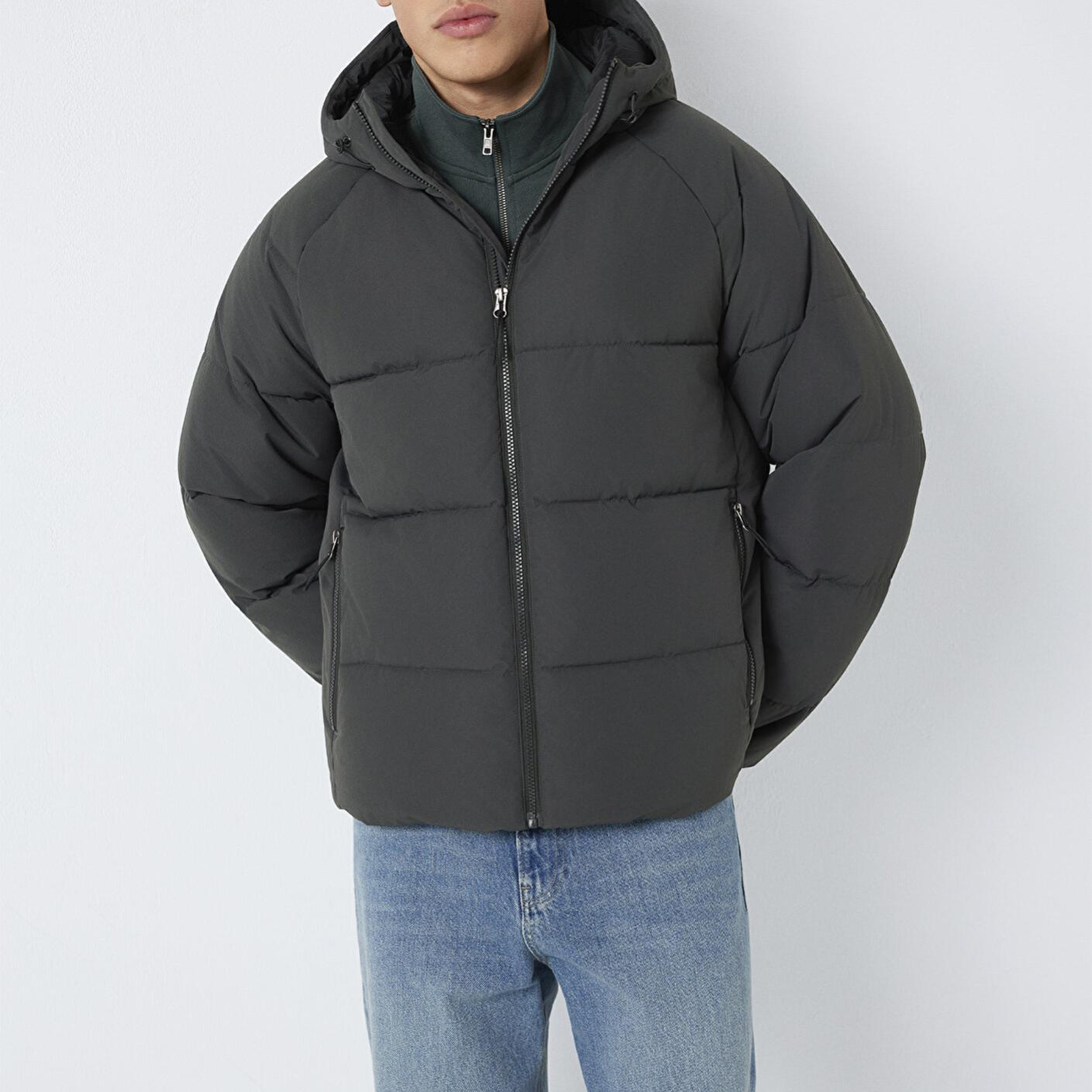 Mavi Kapüşonlu Antrasit Şişme Mont 0110756-89939