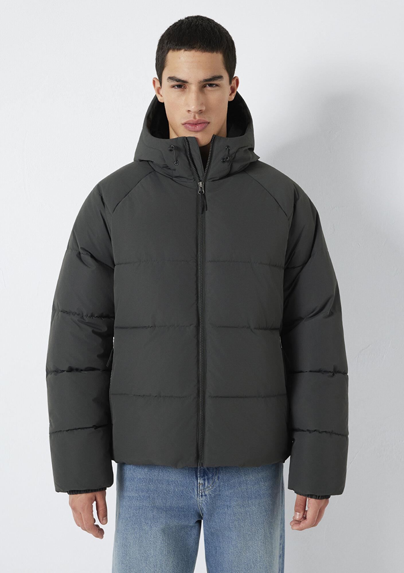 Mavi Kapüşonlu Antrasit Şişme Mont 0110756-89939