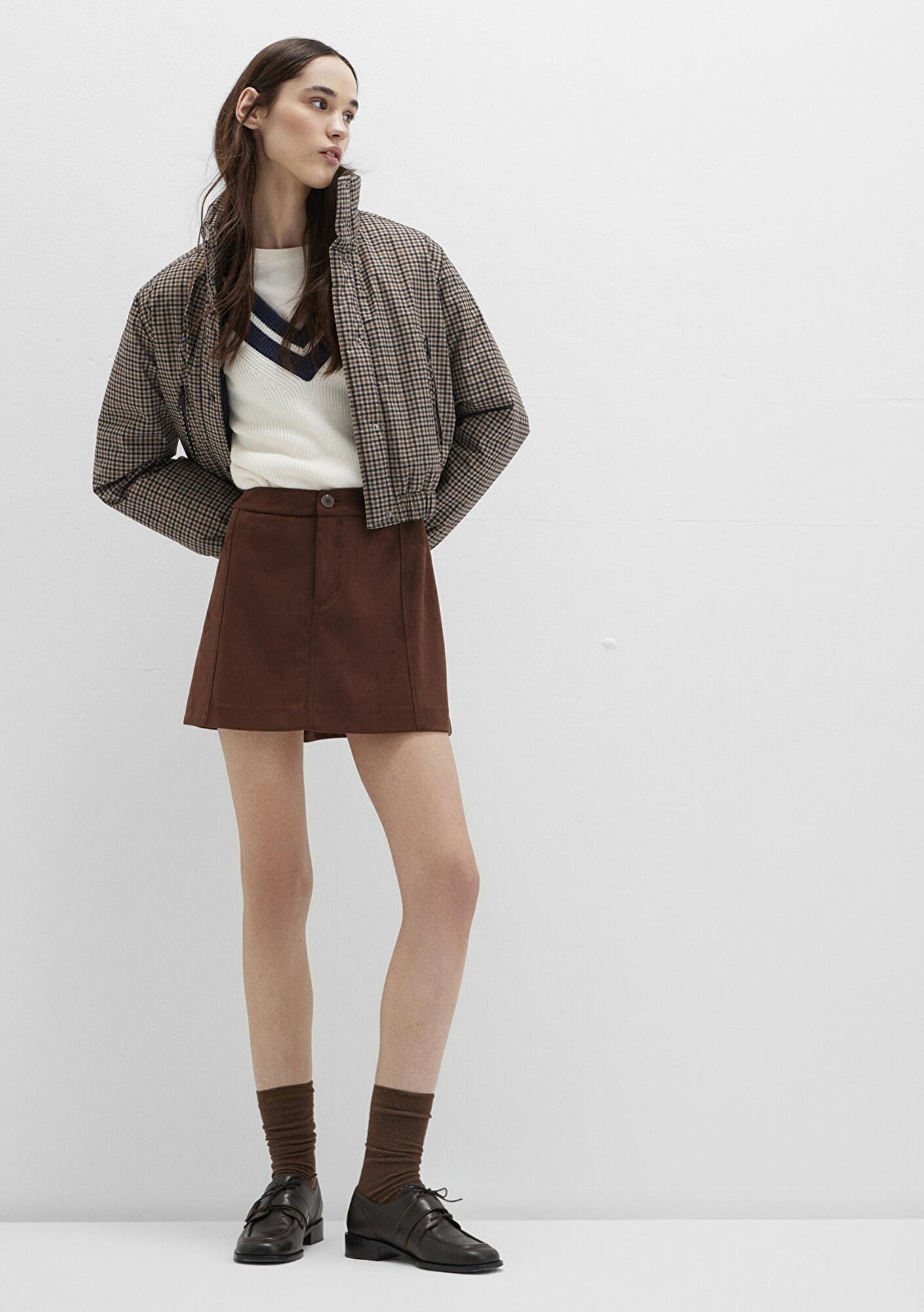 Mavi Suni Süet Kahverengi Mini Etek 1310782-70241