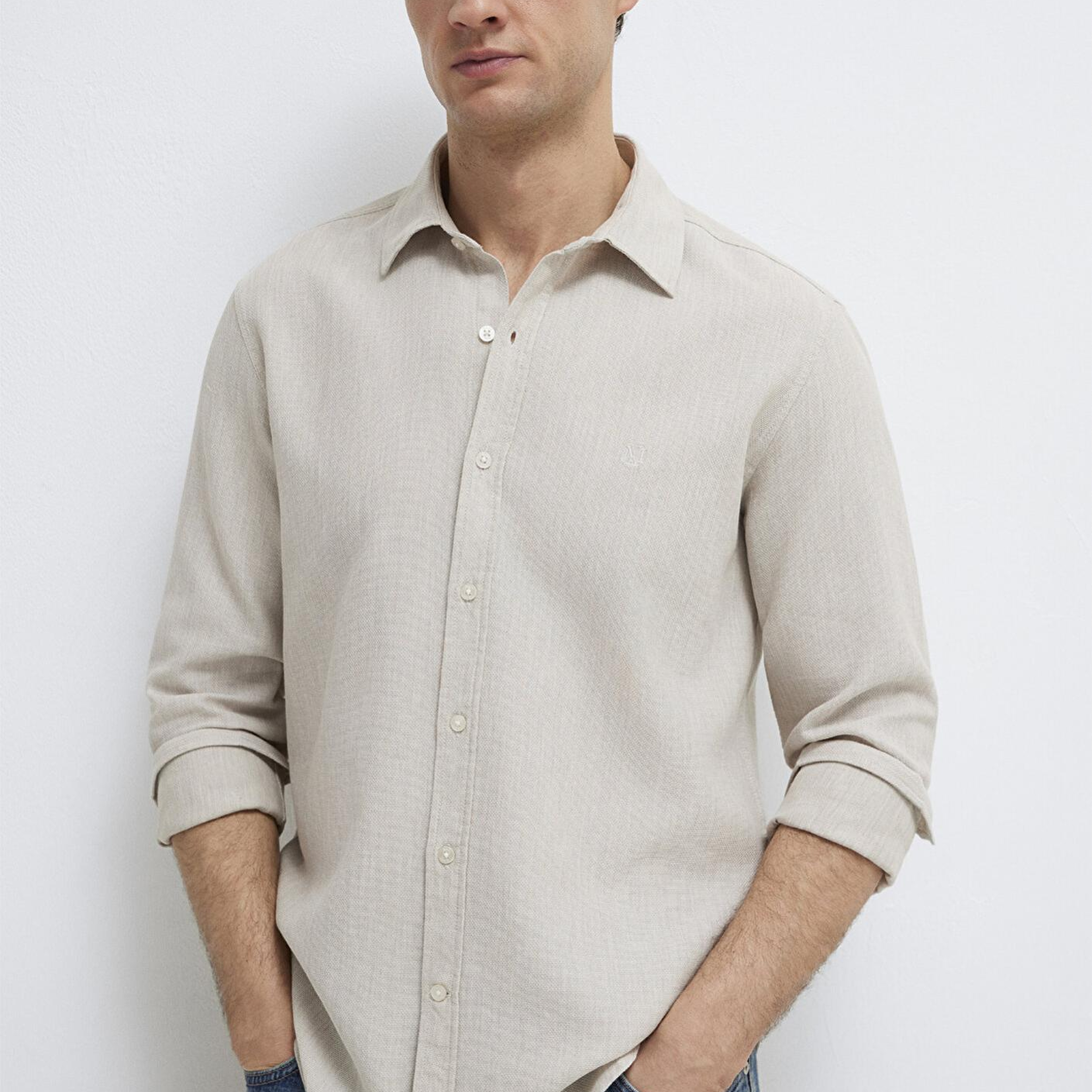 Mavi Bej Gömlek Slim Fit / Dar Kesim 0211656-70145