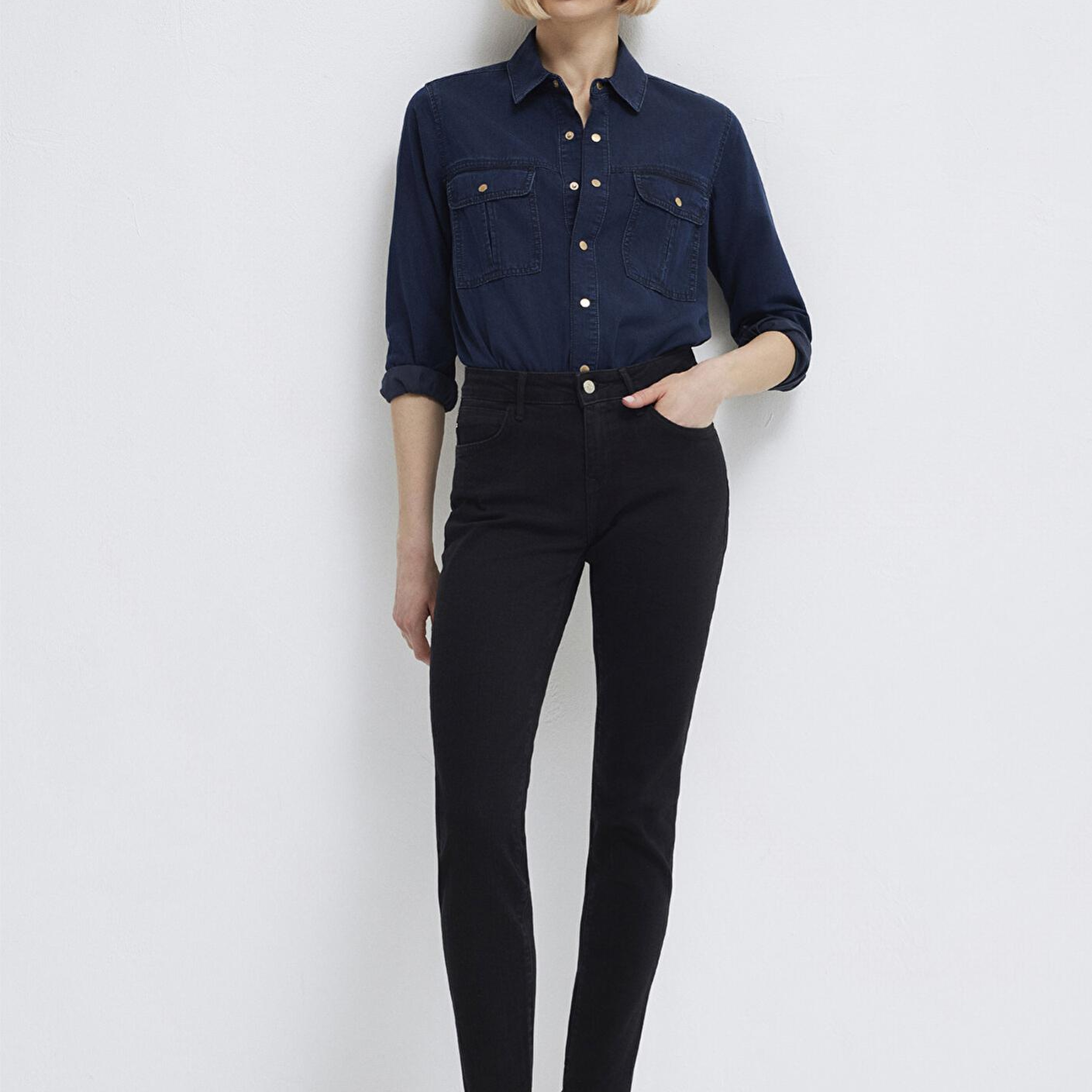 Mavi Nia Gold Premium Mürekkep Mavi Jean Gömlek Fitted / Vücuda Oturan Kesim 1211137-90540