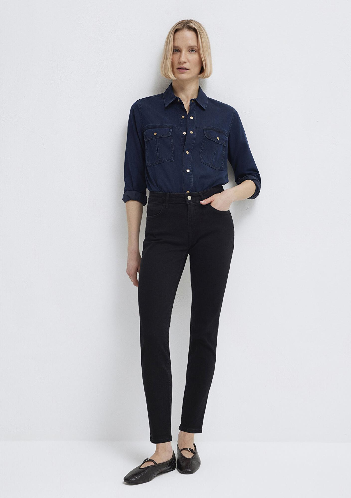 Mavi Nia Gold Premium Mürekkep Mavi Jean Gömlek Fitted / Vücuda Oturan Kesim 1211137-90540