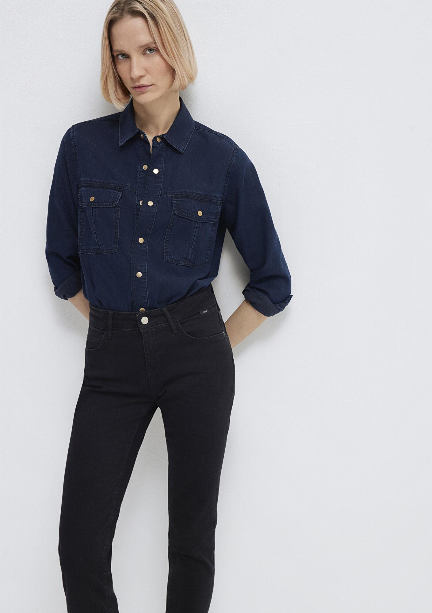 Mavi Nia Gold Premium Mürekkep Mavi Jean Gömlek Fitted / Vücuda Oturan Kesim 1211137-90540