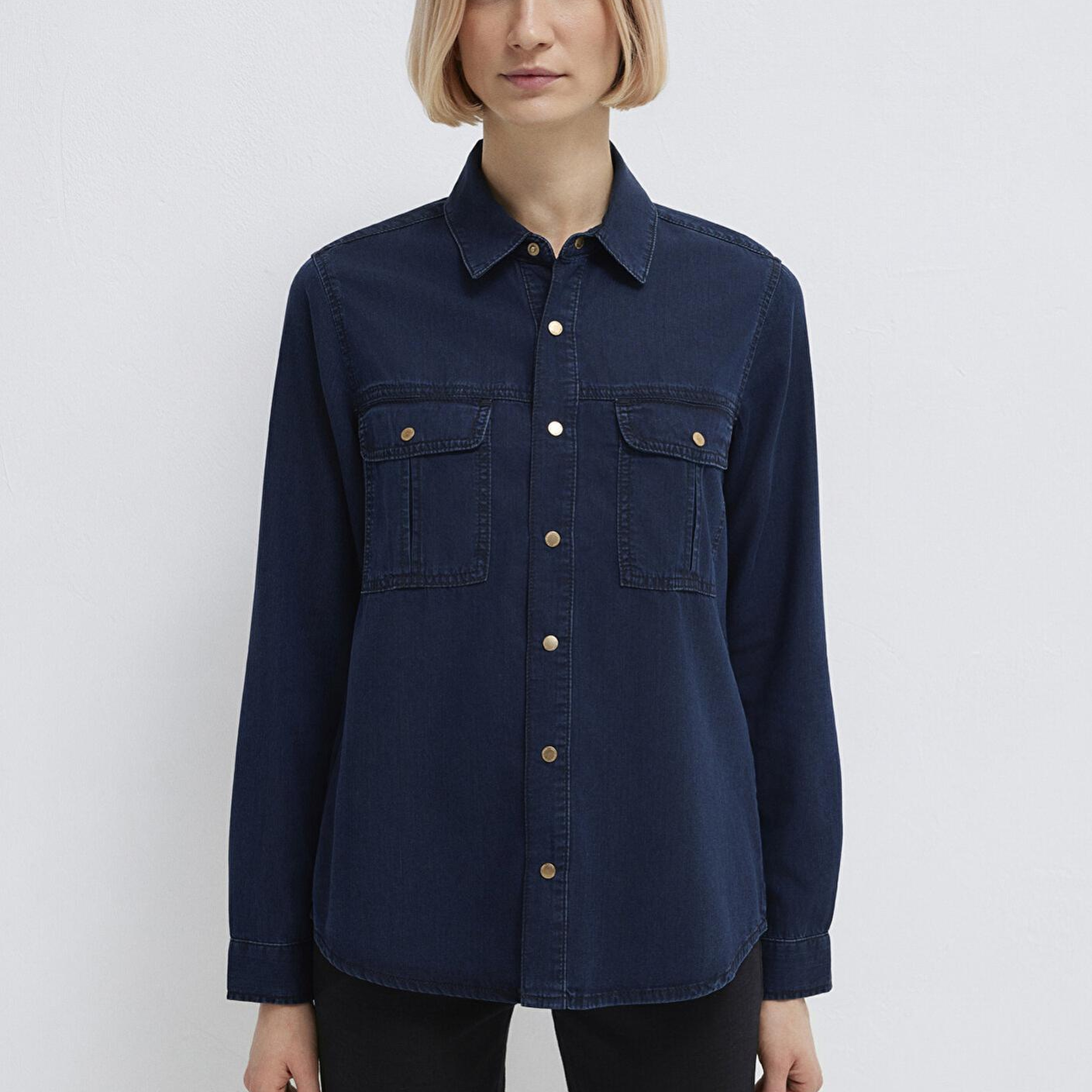 Mavi Nia Gold Premium Mürekkep Mavi Jean Gömlek Fitted / Vücuda Oturan Kesim 1211137-90540