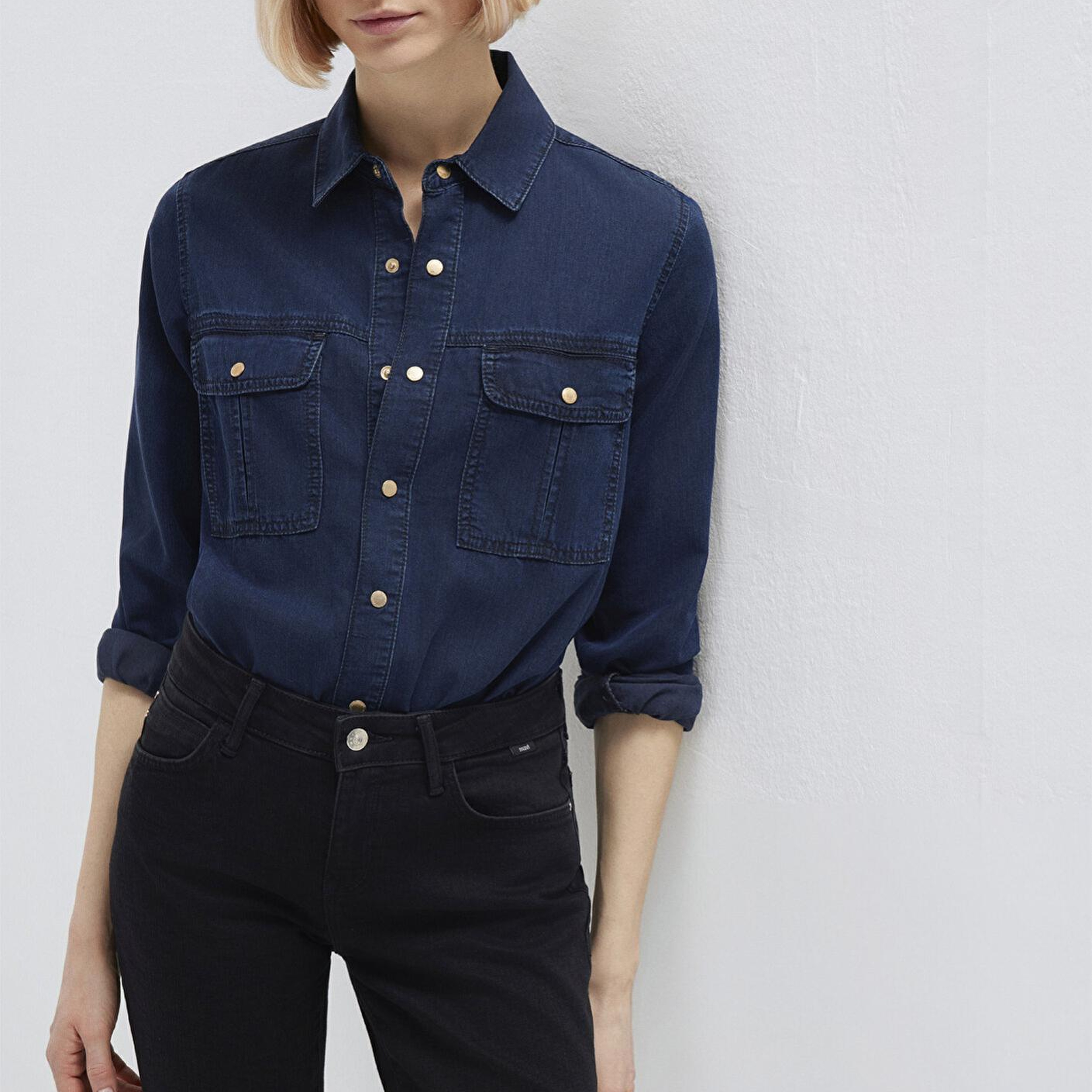 Mavi Nia Gold Premium Mürekkep Mavi Jean Gömlek Fitted / Vücuda Oturan Kesim 1211137-90540