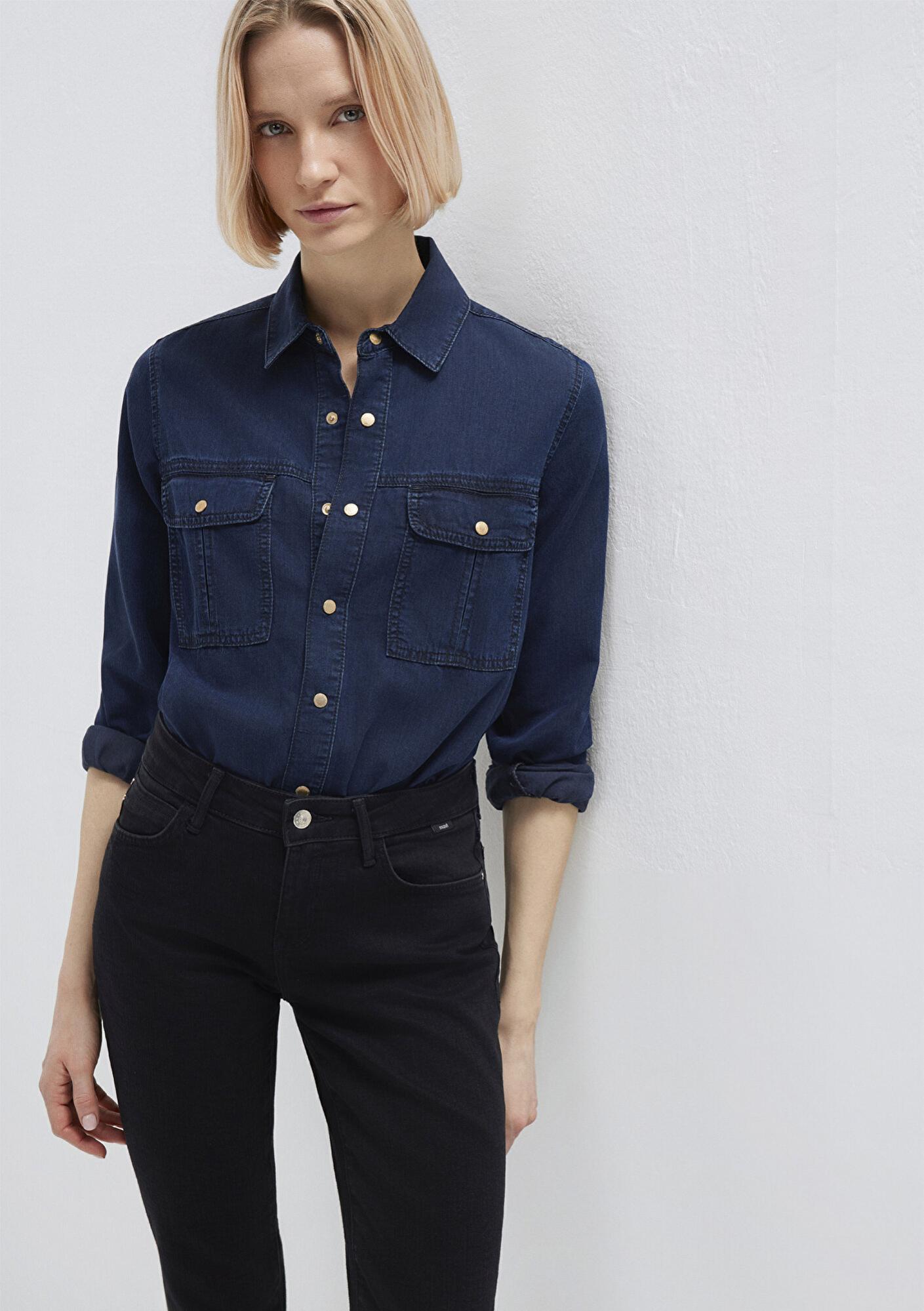 Mavi Nia Gold Premium Mürekkep Mavi Jean Gömlek Fitted / Vücuda Oturan Kesim 1211137-90540