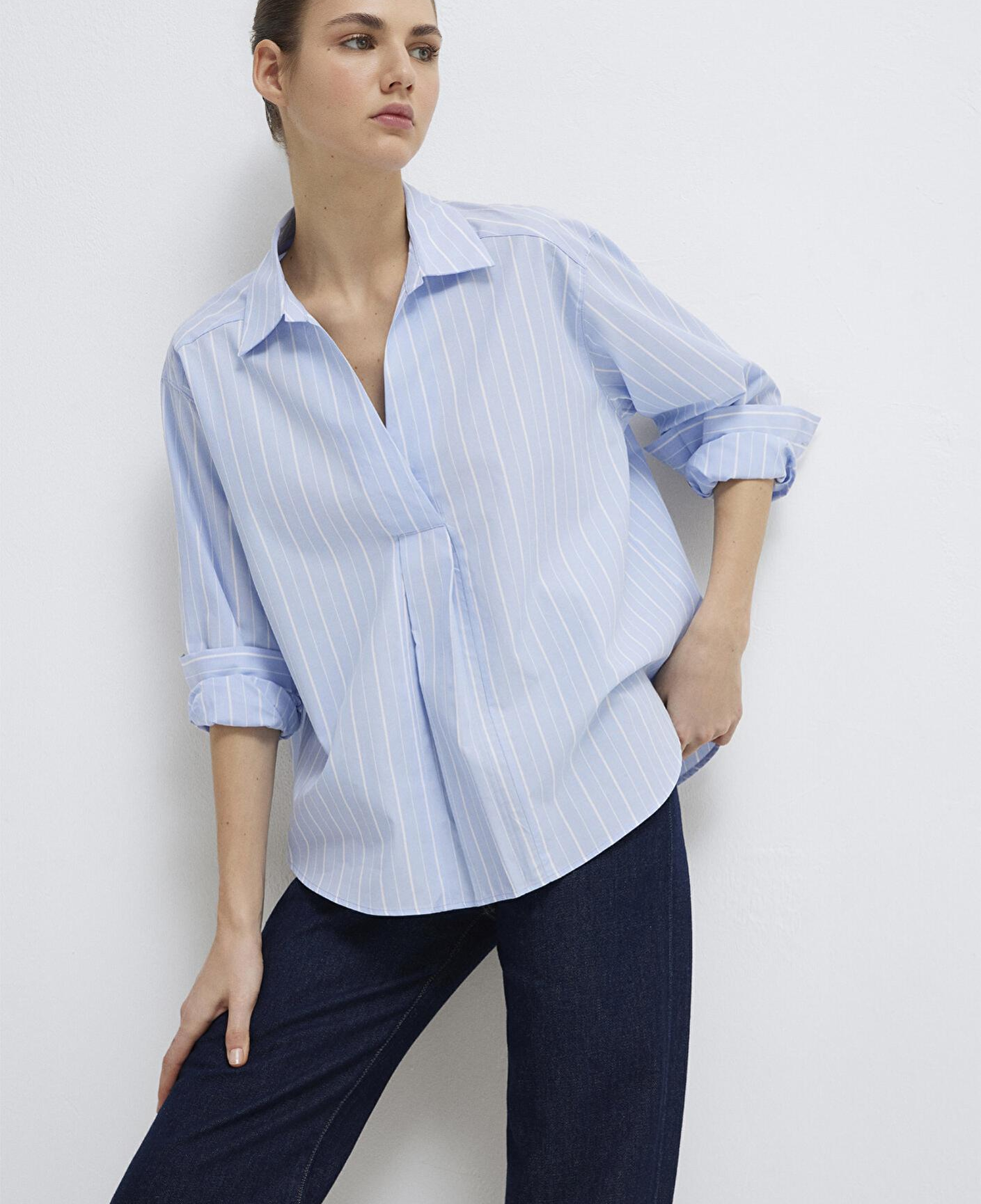 Mavi Beyaz Çizgili Mavi Bluz 1211226-84035