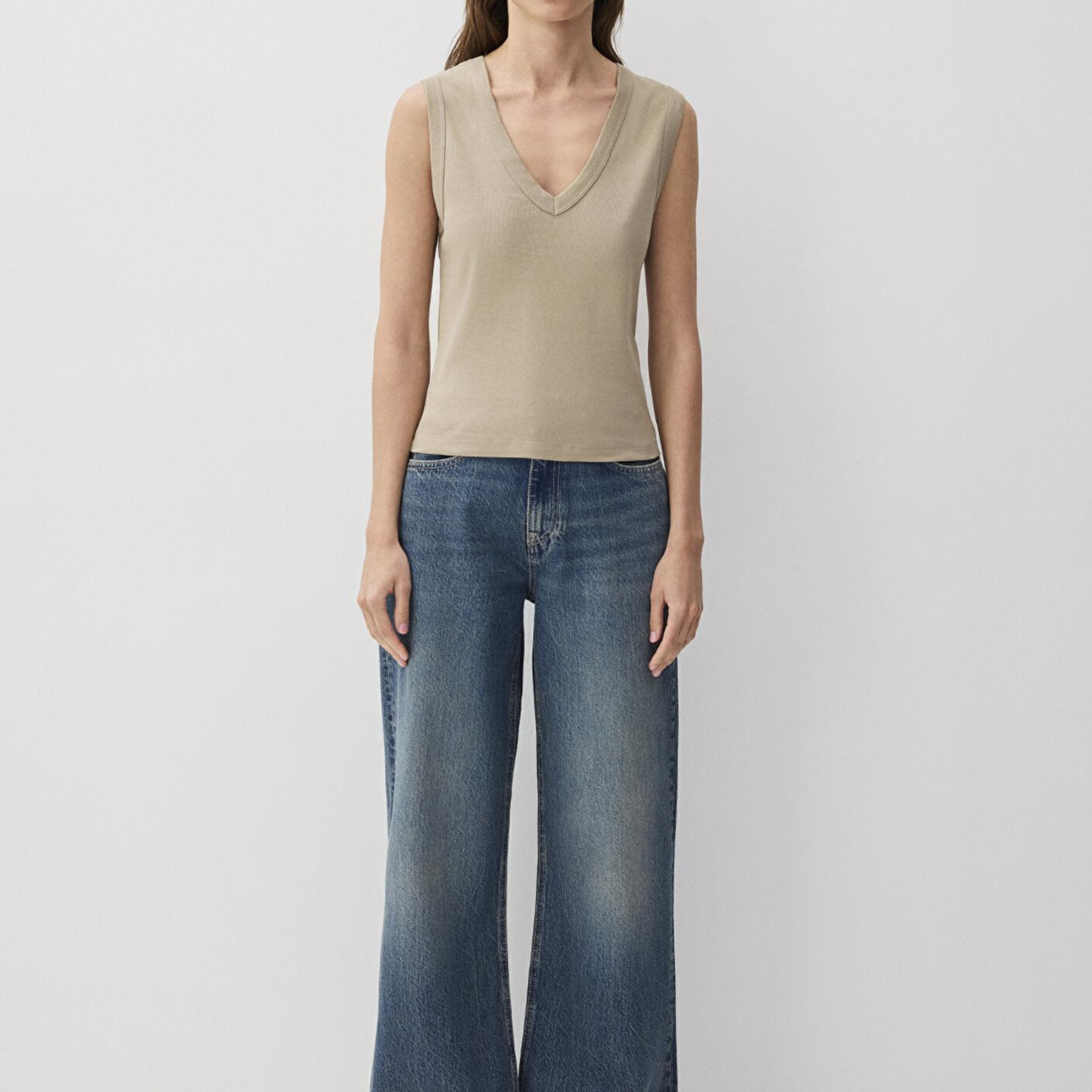 Mavi Kahverengi  V Yaka Kolsuz Bluz 1613248-80656