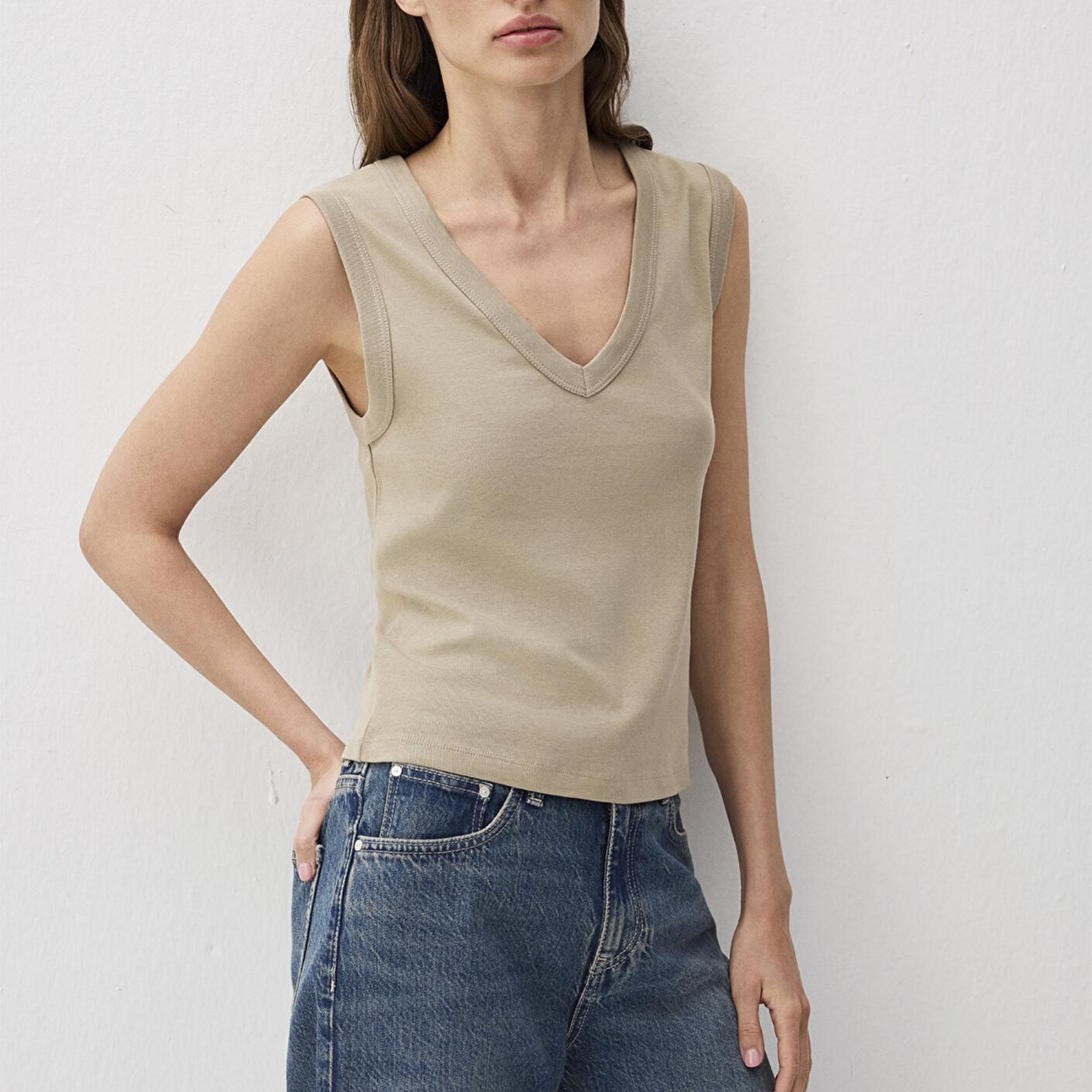 Mavi Kahverengi  V Yaka Kolsuz Bluz 1613248-80656