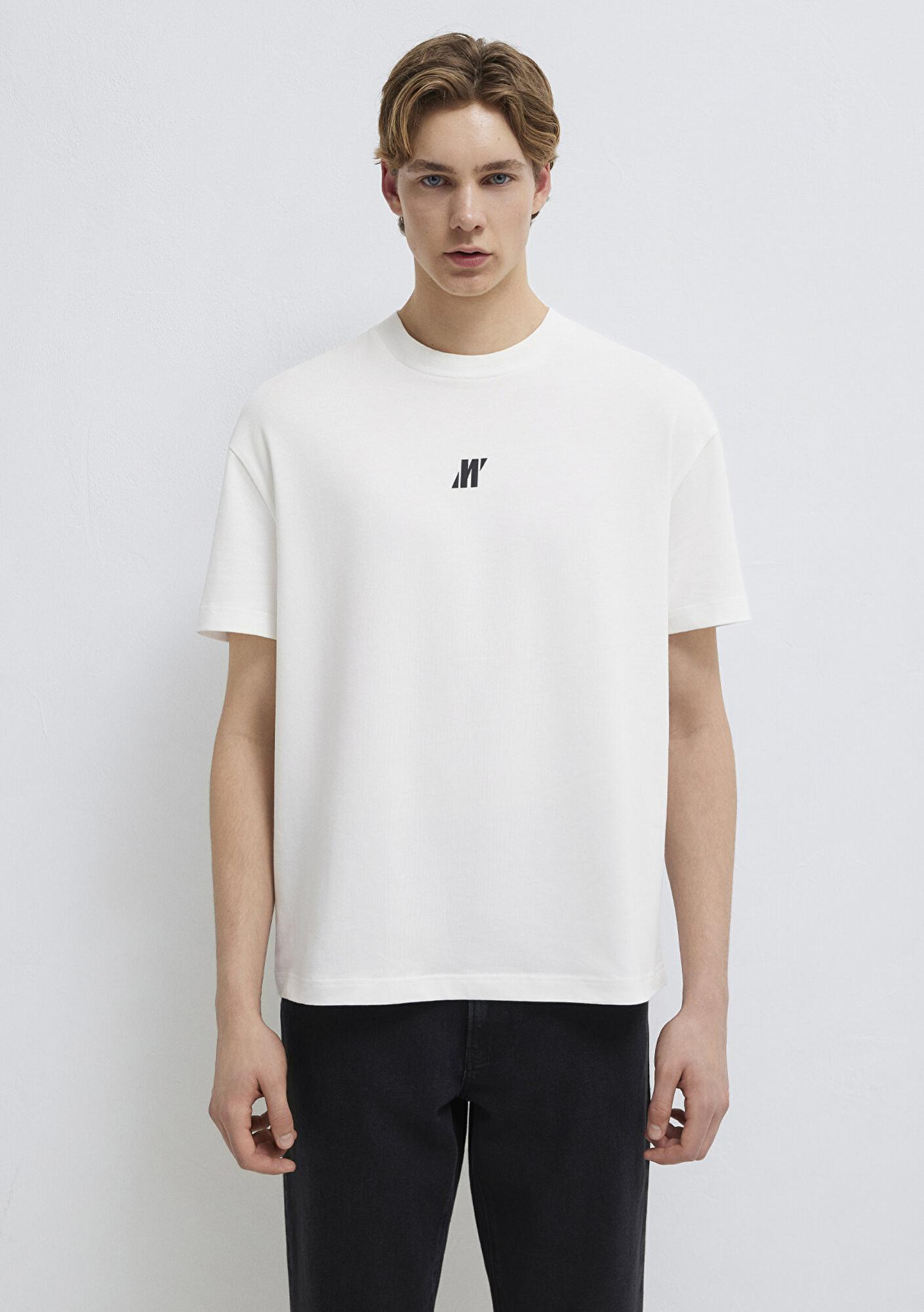 Mavi Mavi Pro Logo Ekru Tişört Loose Fit / Bol Rahat Kesim 0612745-70057