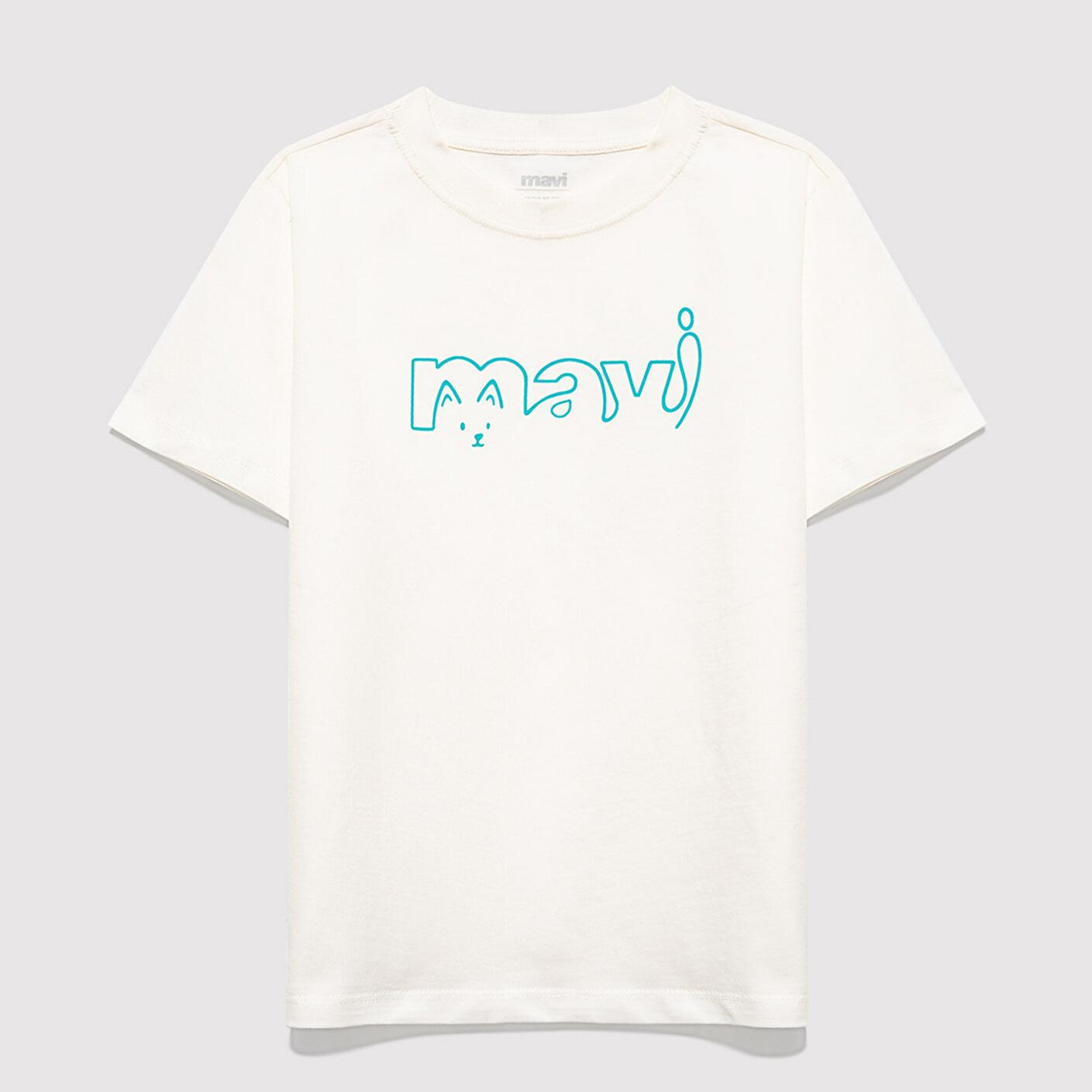 Mavi Mavi Logo Kedi Baskılı Ekru Tişört Regular Fit / Normal Kesim 7610338-70057