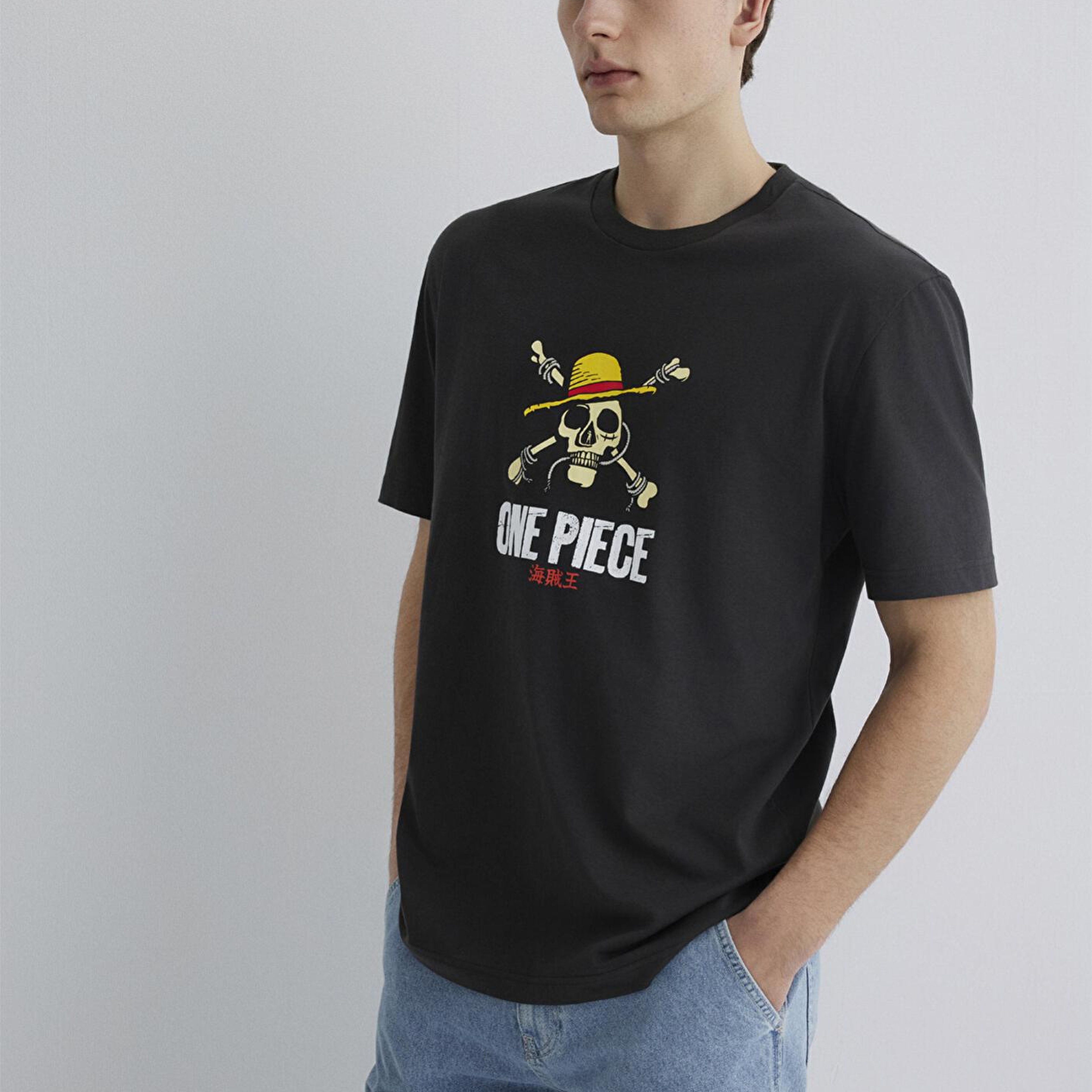 Mavi One Piece Baskılı Antrasit Tişört Loose Fit / Bol Rahat Kesim 0612662-70092