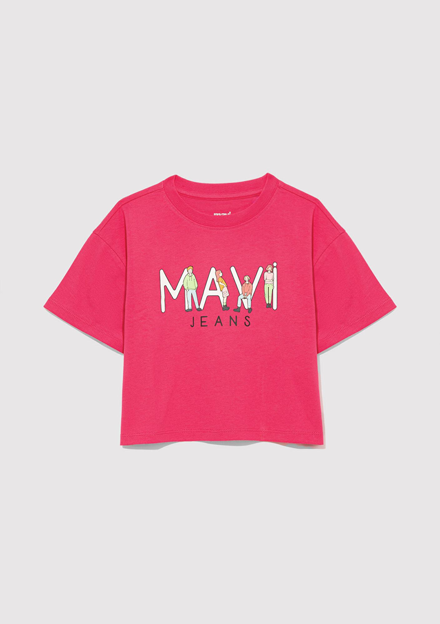 Mavi Mavi Jeans Baskılı Pembe Tişört Loose Fit / Bol Rahat Kesim 7610286-71111