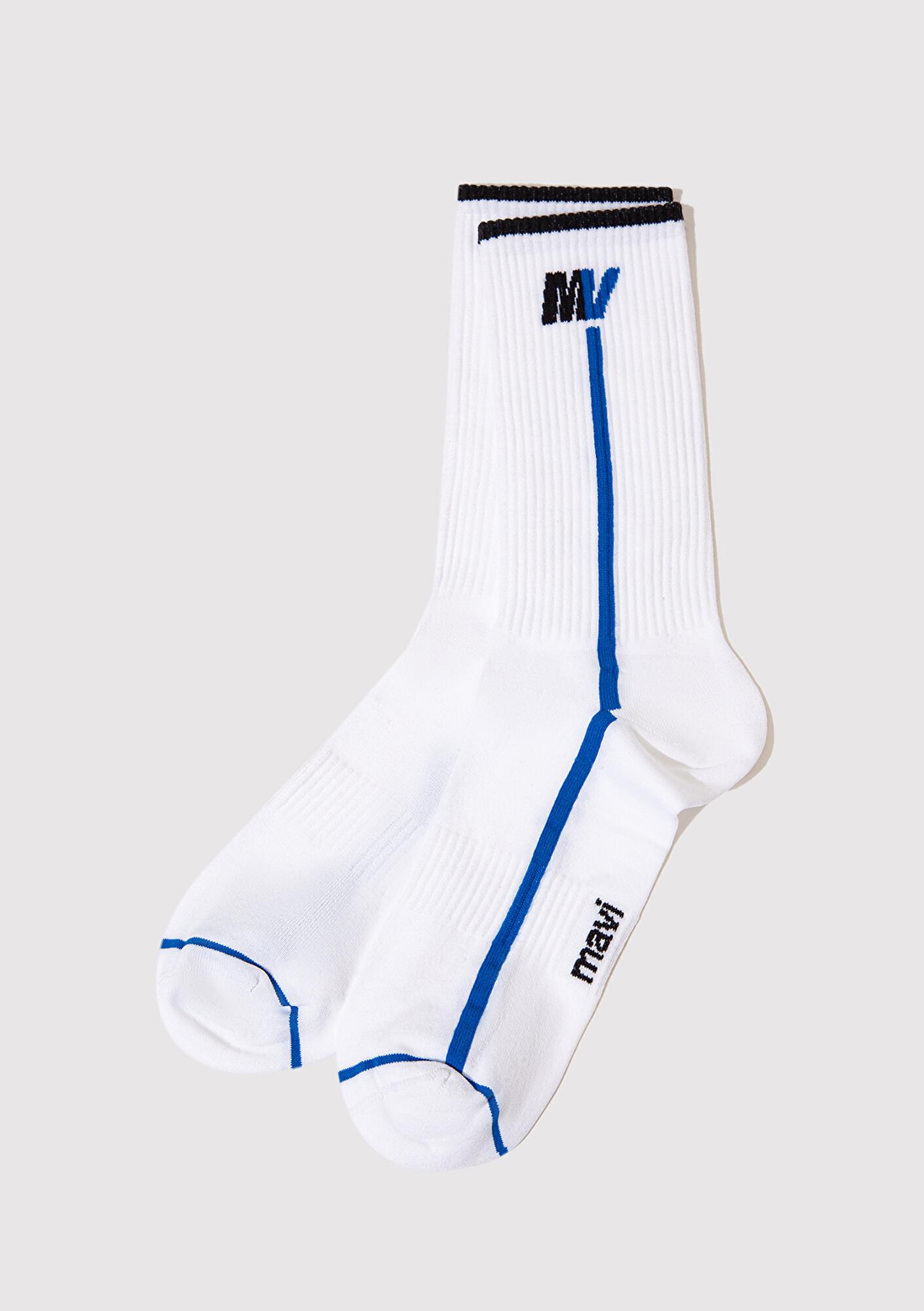 Mavi MV Baskılı Beyaz Soket Çorap 0911746-20843