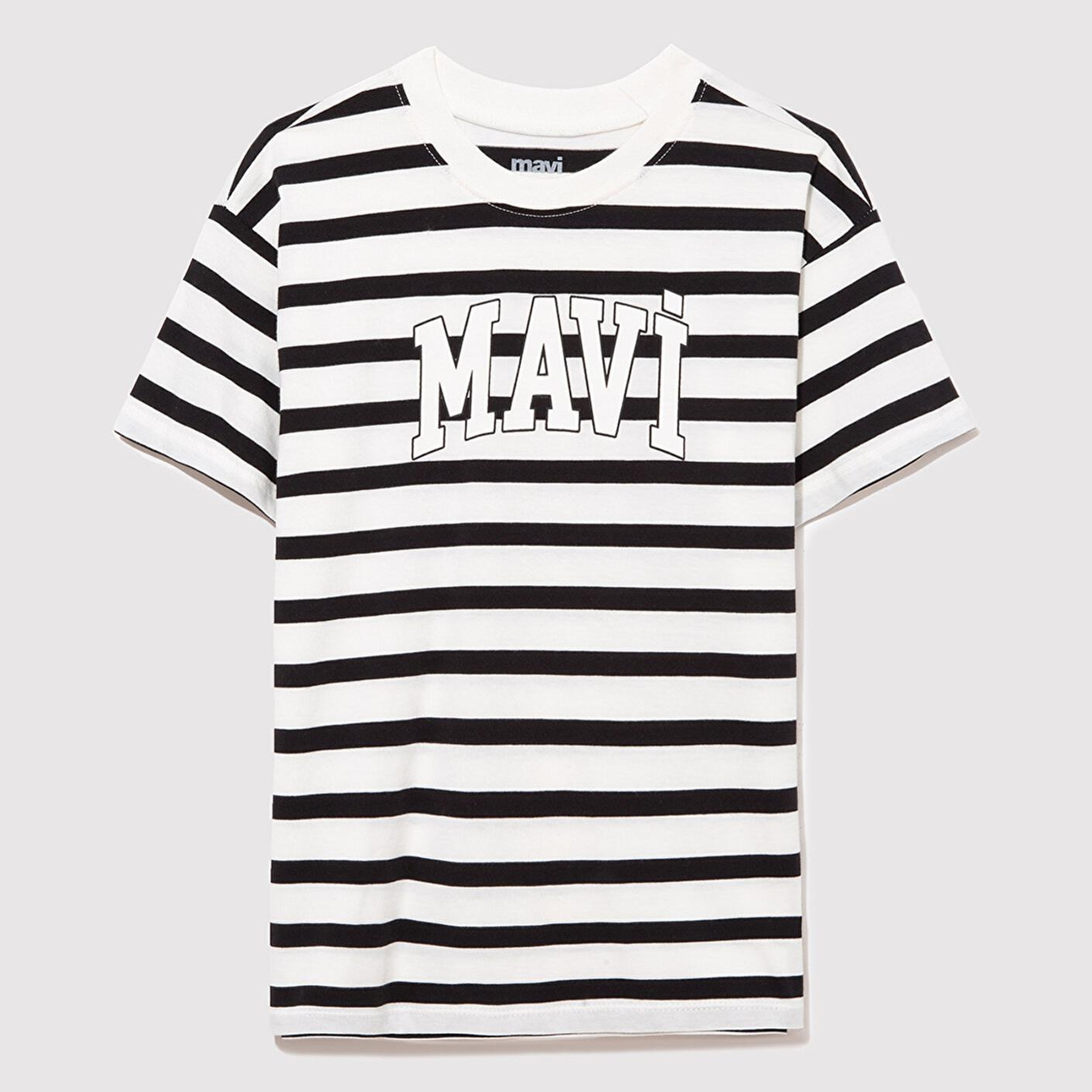 Mavi Mavi Logo Baskılı Siyah Çizgili Tişört Regular Fit / Normal Kesim 6610251-84041