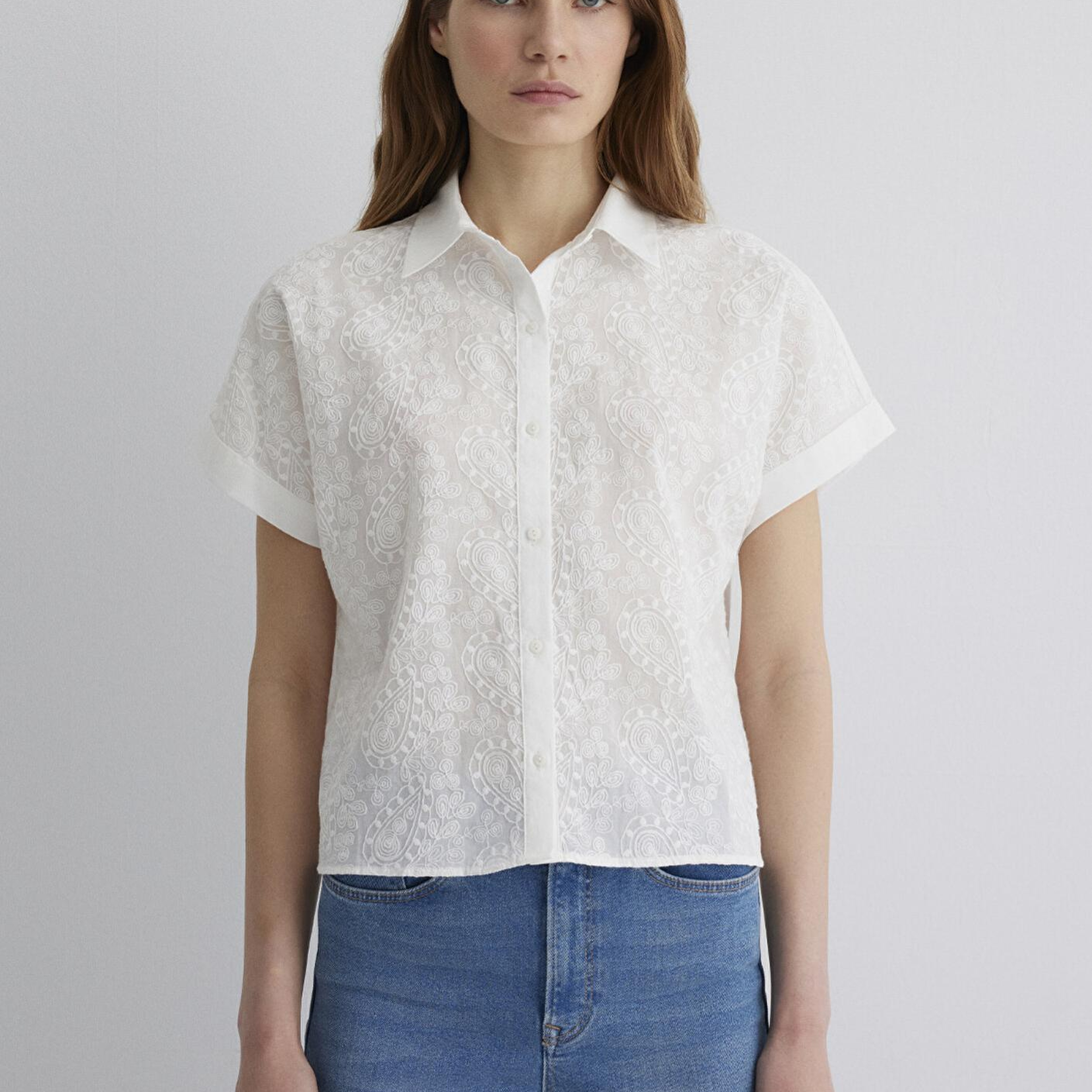 Mavi Nakış Detaylı Ekru Gömlek Regular Fit / Normal Kesim 1210740-70057