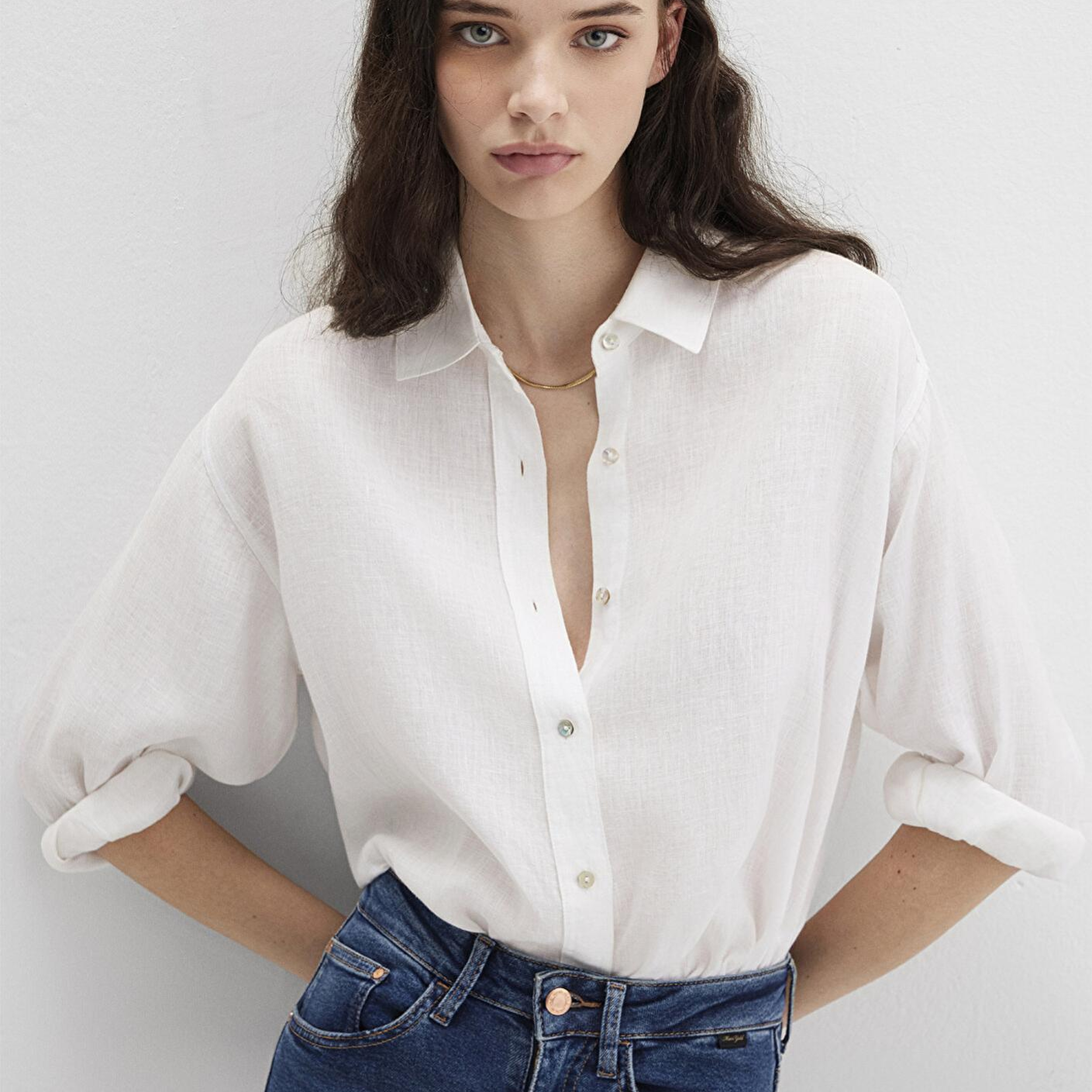 Mavi Beyaz Keten Gömlek Loose Fit / Bol Rahat Kesim 1210747-620