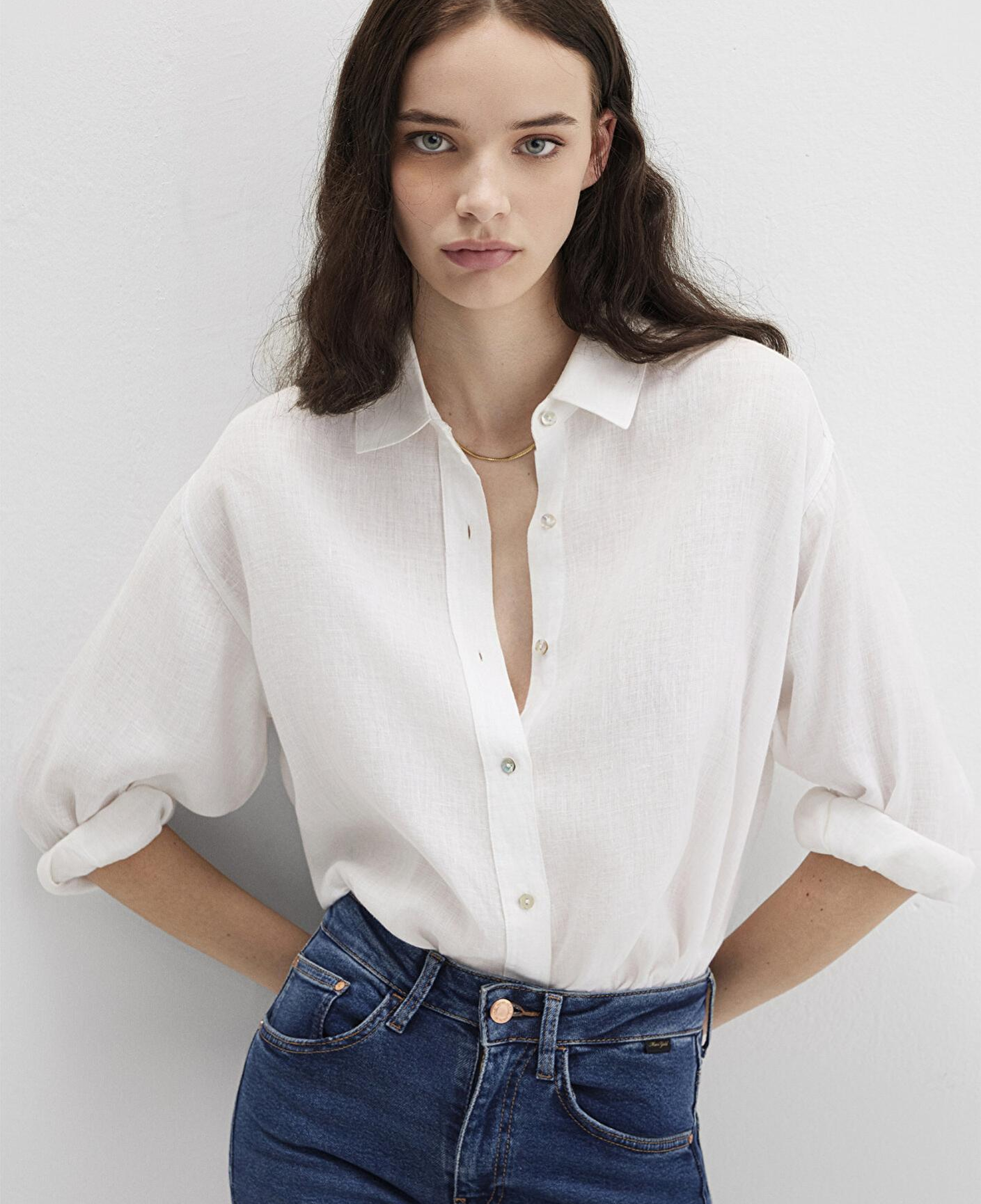 Mavi Beyaz Keten Gömlek Loose Fit / Bol Rahat Kesim 1210747-620