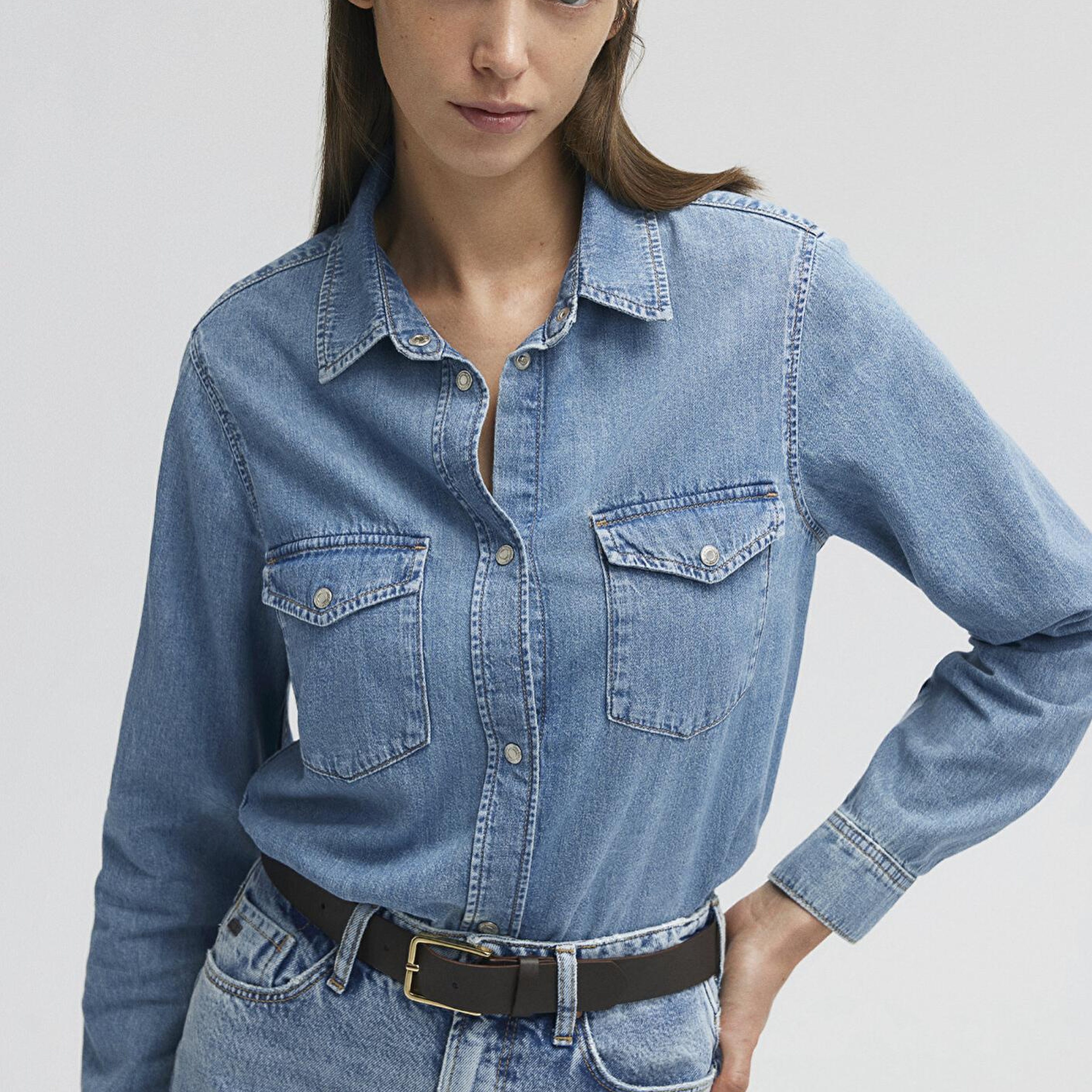 Mavi Merida Real Blue Indigo Mavisi Jean Gömlek Fitted / Vücuda Oturan Kesim 1210662-86492